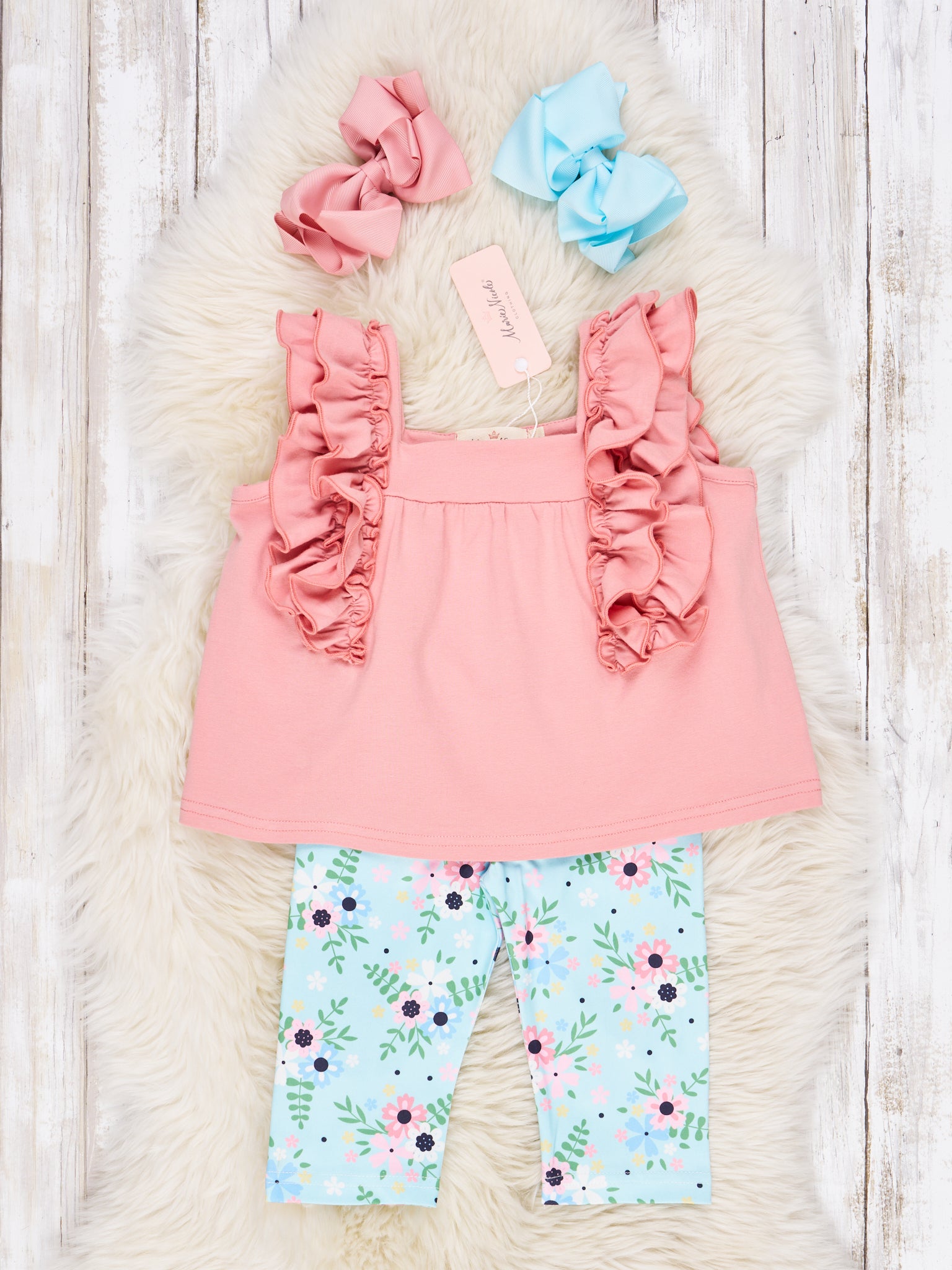 Pink & Blue Floral Ruffle Outfit - Marie Nicole Clothing