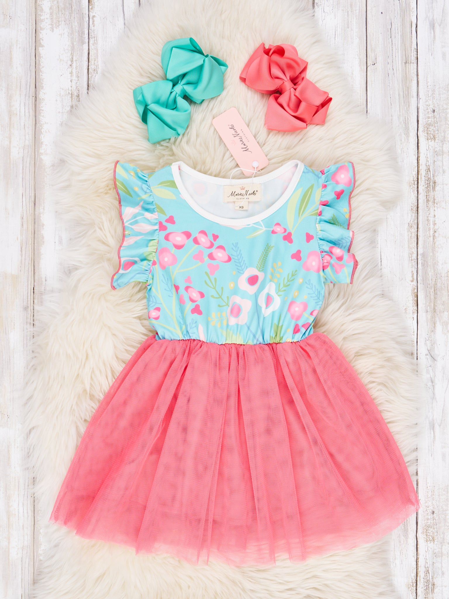 Summer Floral Tulle Ruffle Dress - Marie Nicole Clothing