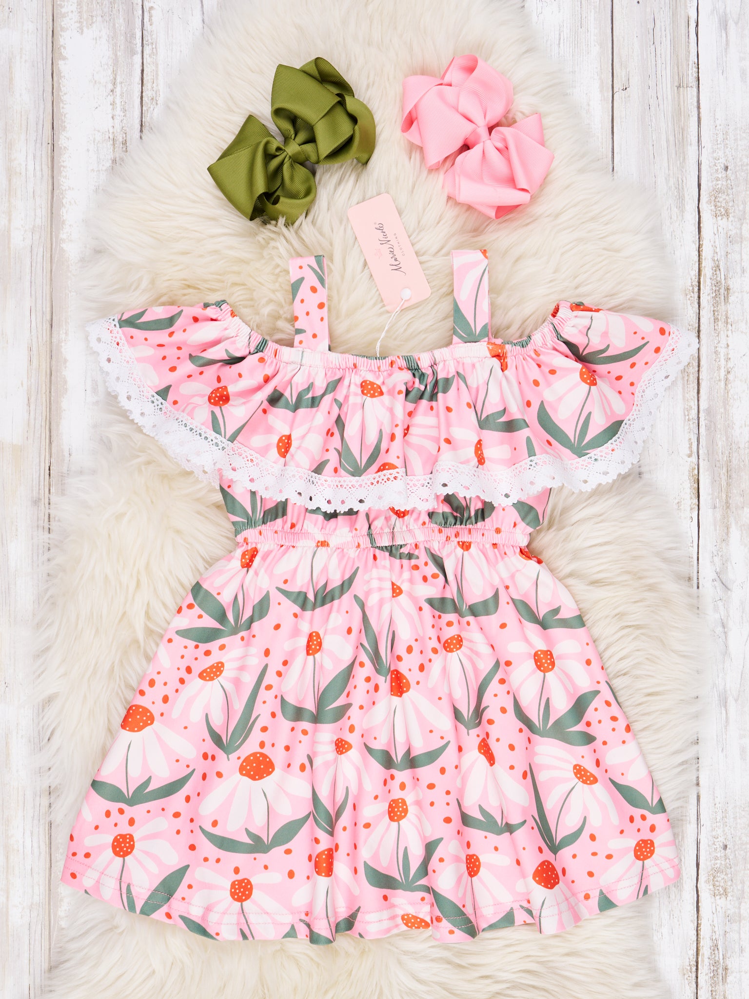 Pink Summer Daisy Ruffle Dress - Marie Nicole Clothing
