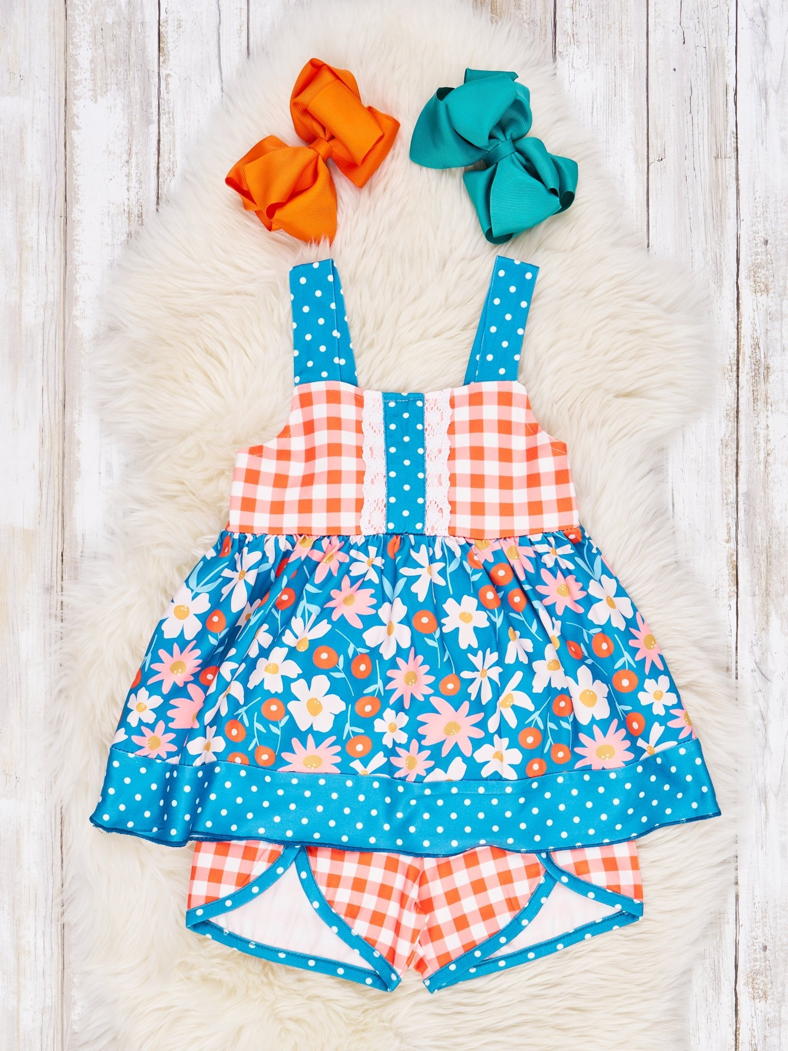 Orange Gingham Floral Outfit - Marie Nicole Clothing