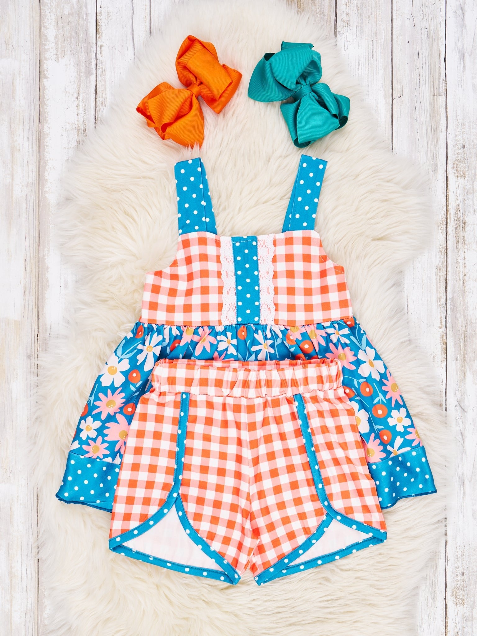 Orange Gingham Floral Outfit - Marie Nicole Clothing