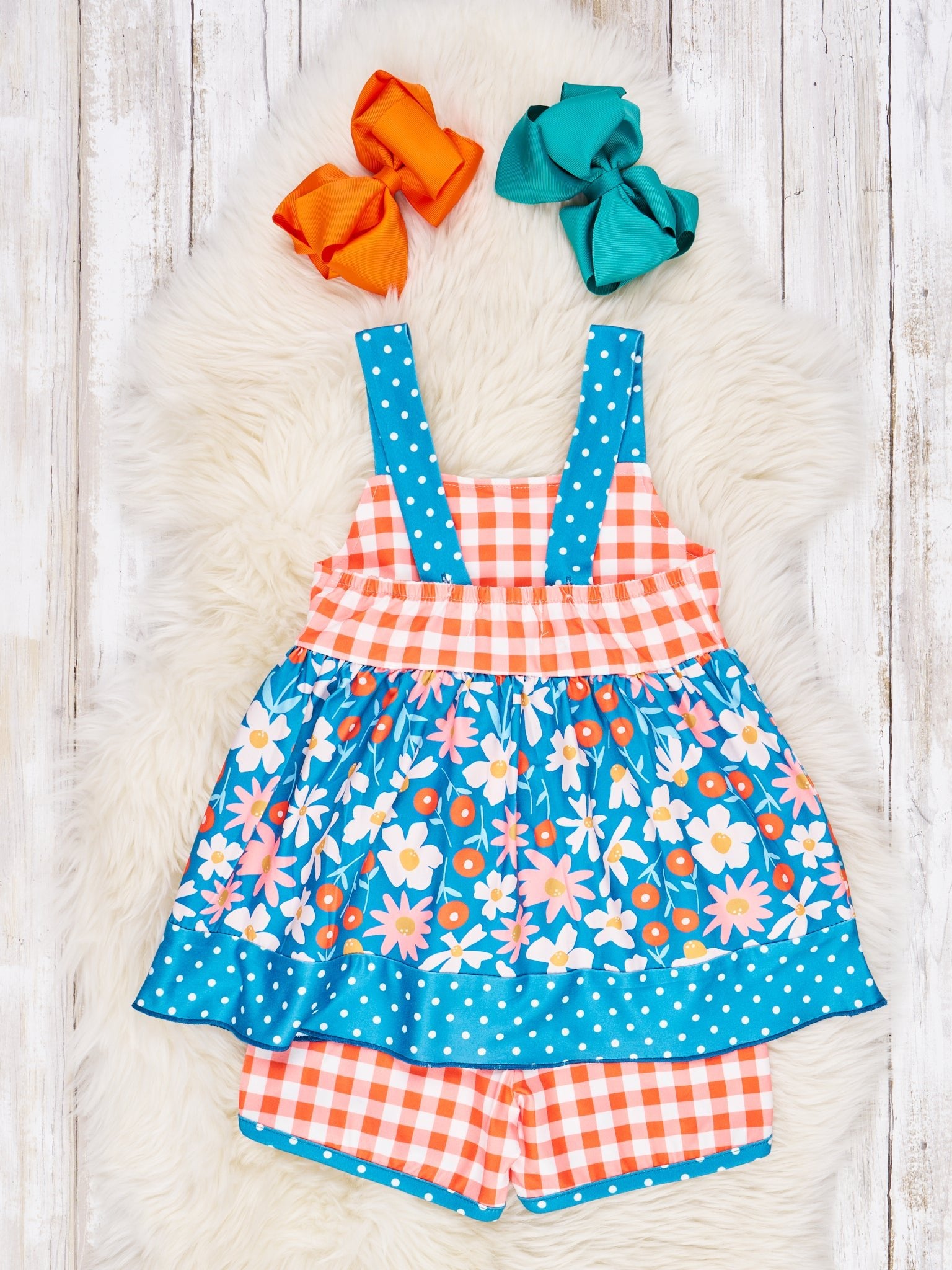 Orange Gingham Floral Outfit - Marie Nicole Clothing