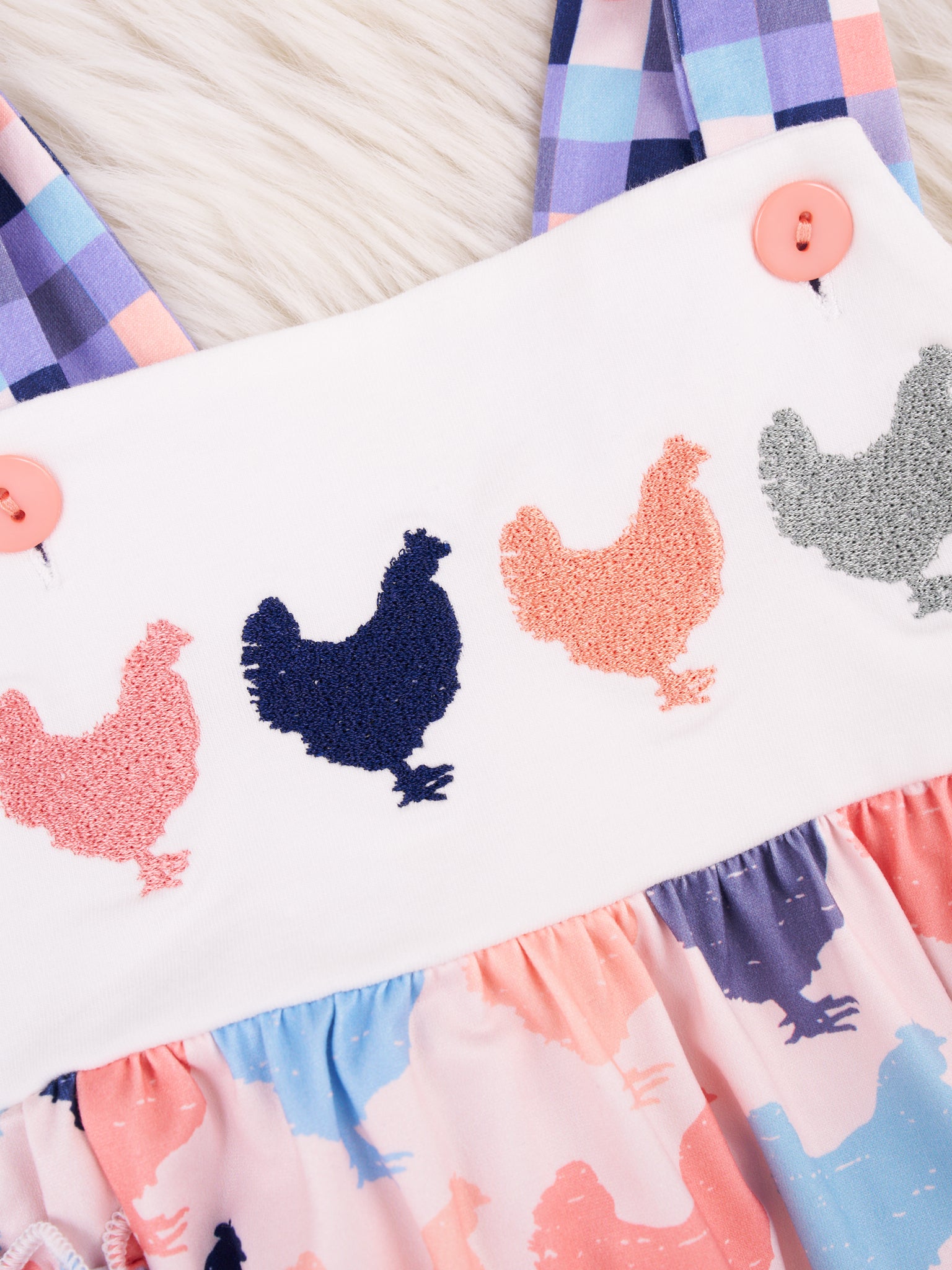 Chicken Gingham Ruffle Romper - Marie Nicole Clothing