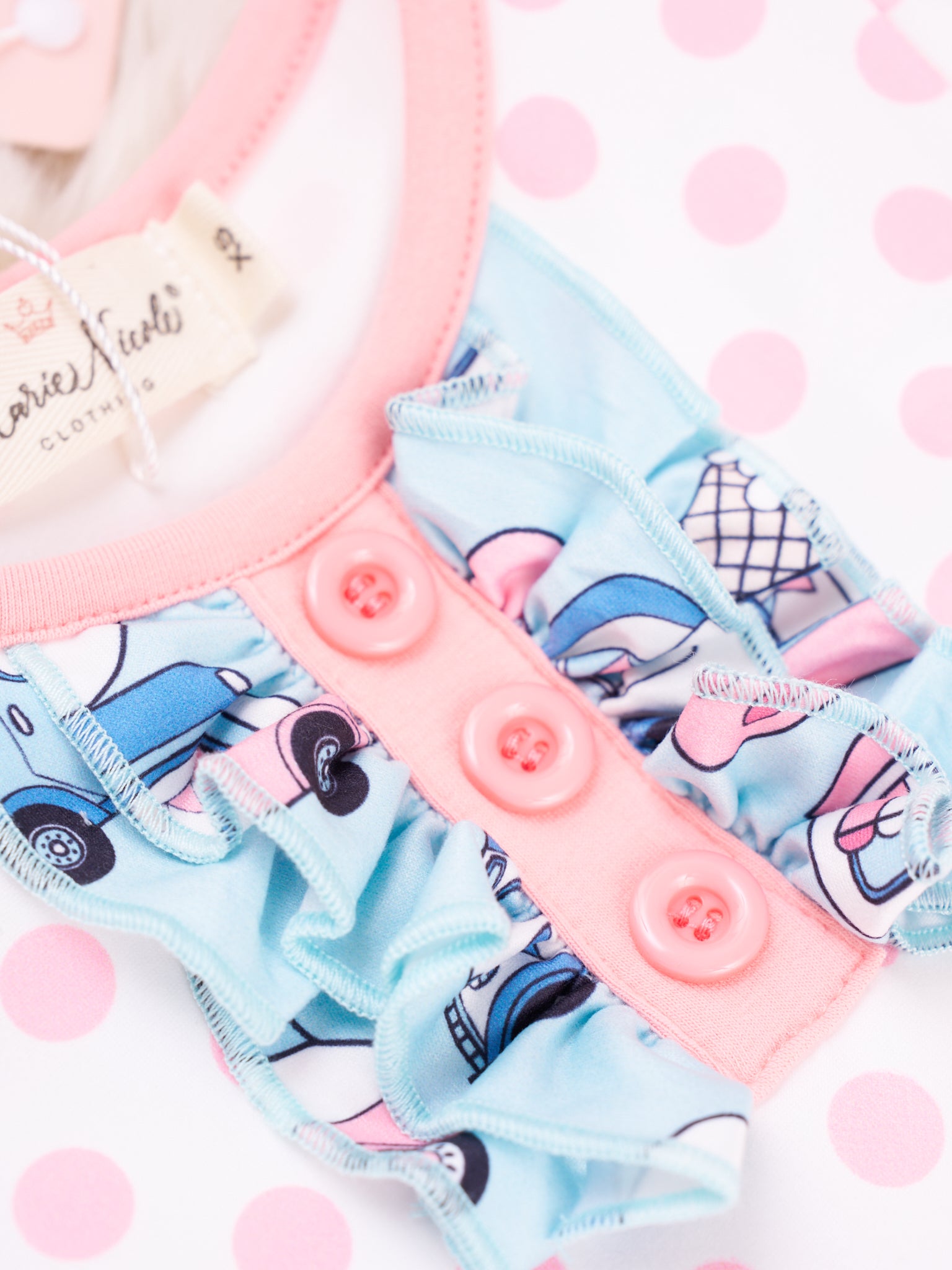Polka Dot Ice Cream Truck Ruffle Dress - Marie Nicole Clothing