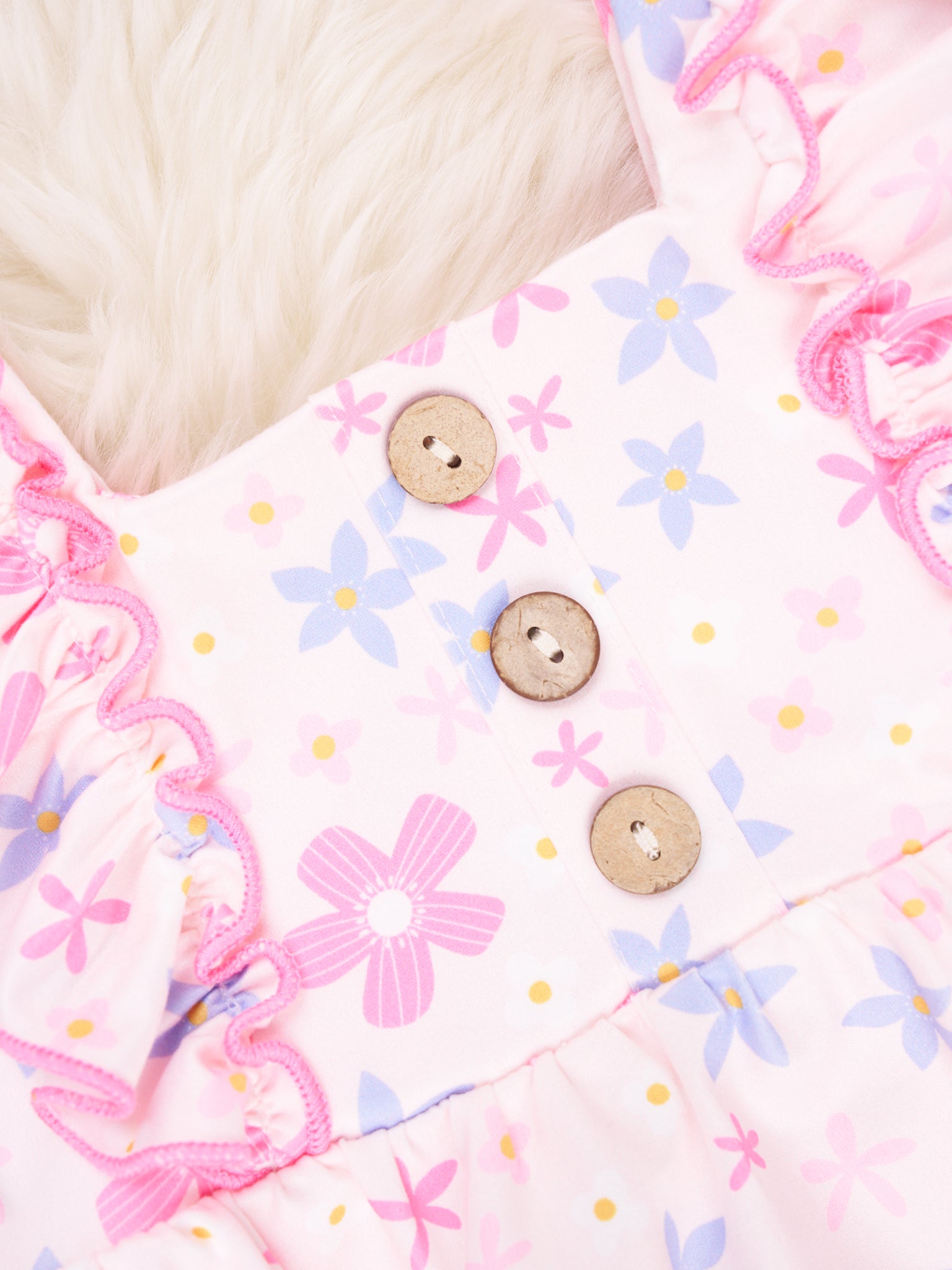 Pink & Periwinkle Floral Ruffle Romper - Marie Nicole Clothing