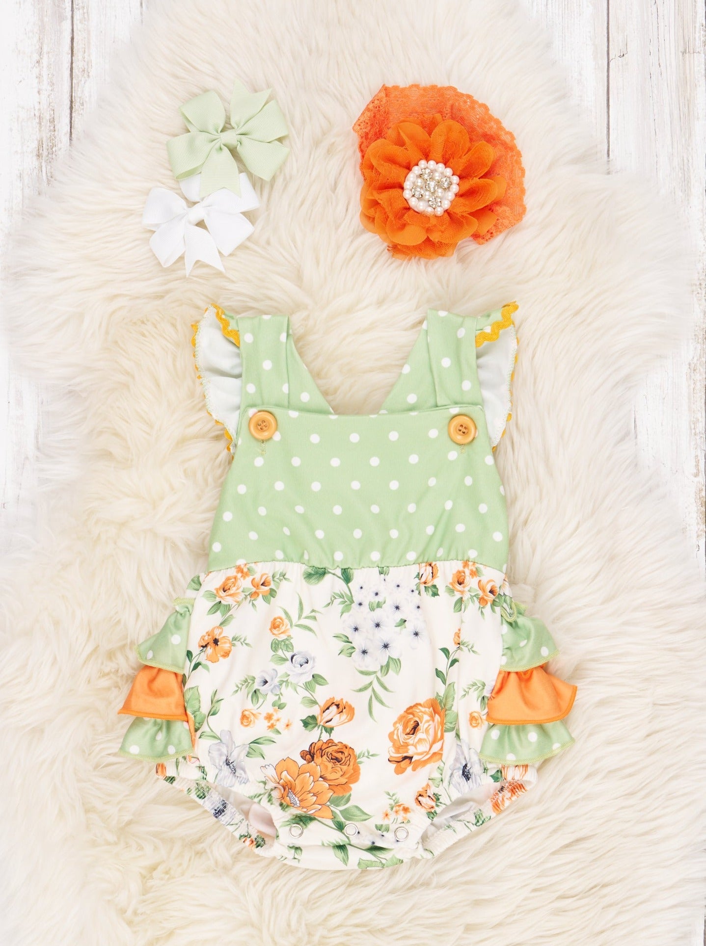 Lime Floral Ruffle Romper - Marie Nicole Clothing