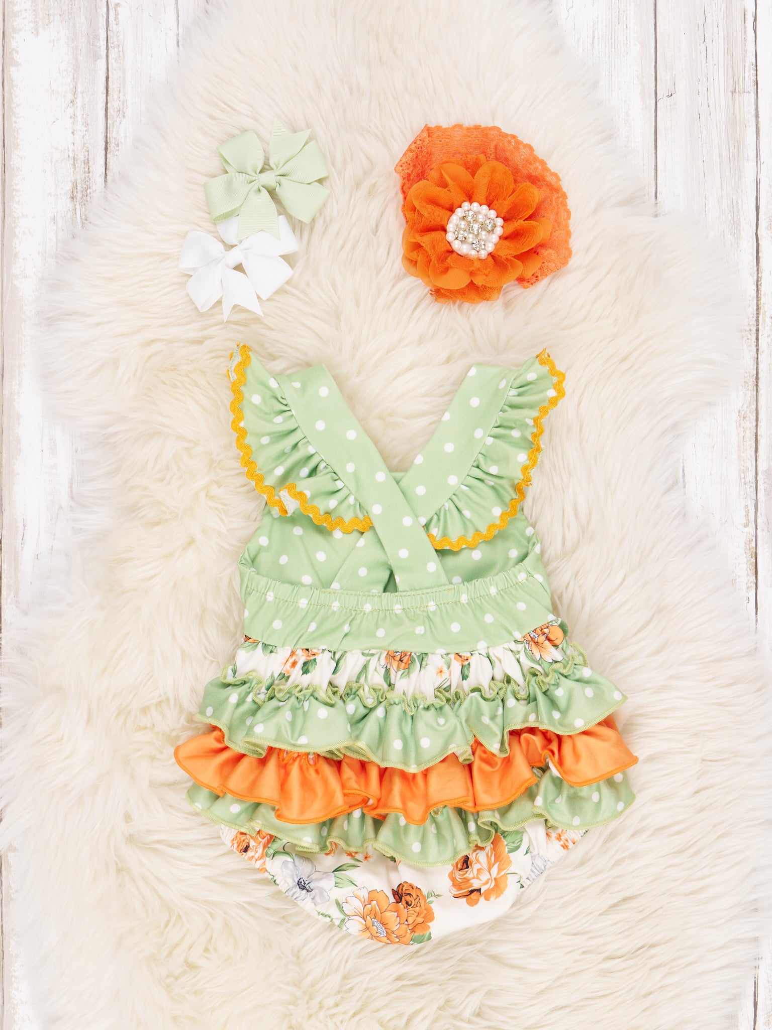 Lime Floral Ruffle Romper - Marie Nicole Clothing