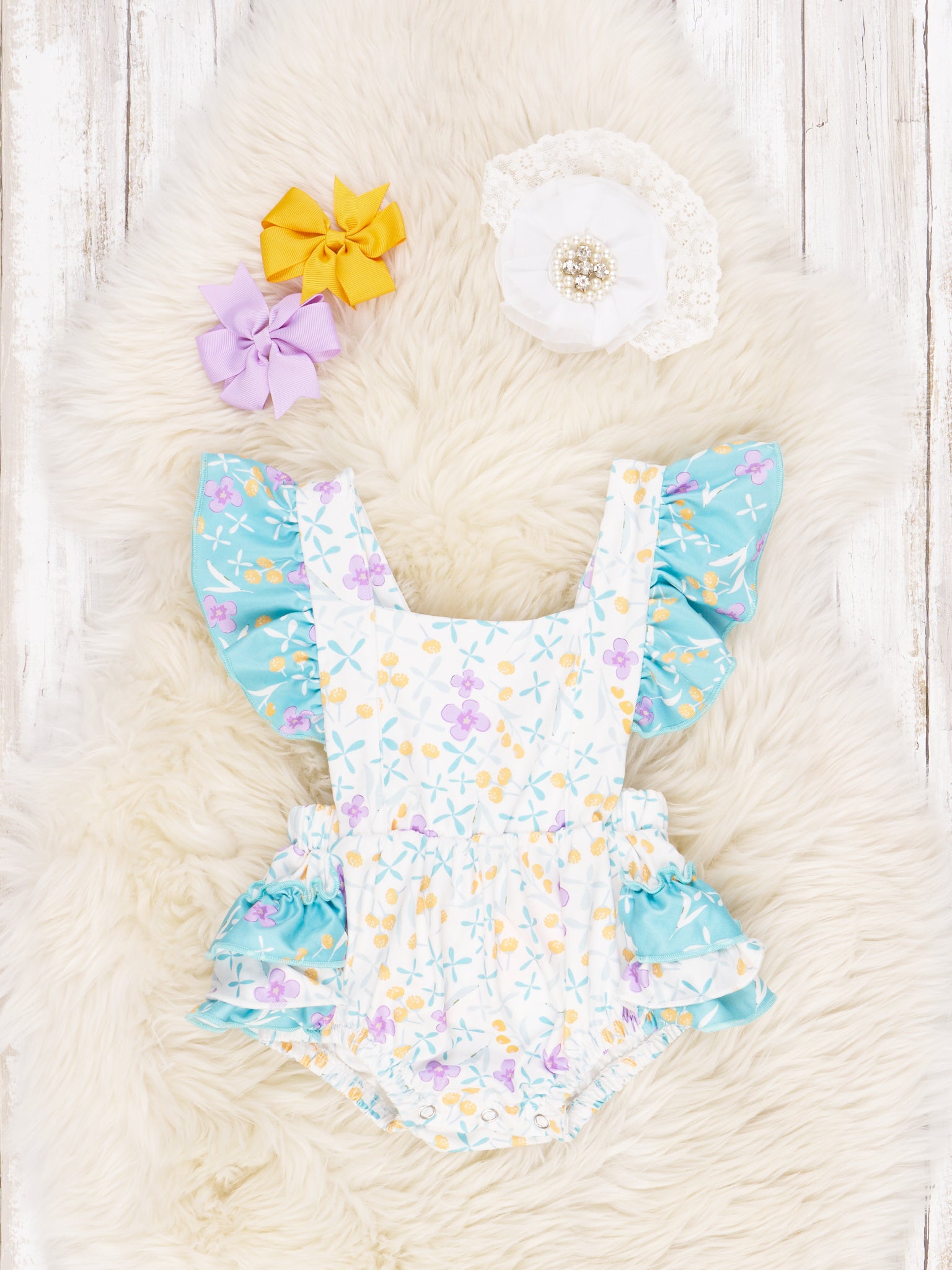 Lavender Floral Ruffle Romper - Marie Nicole Clothing