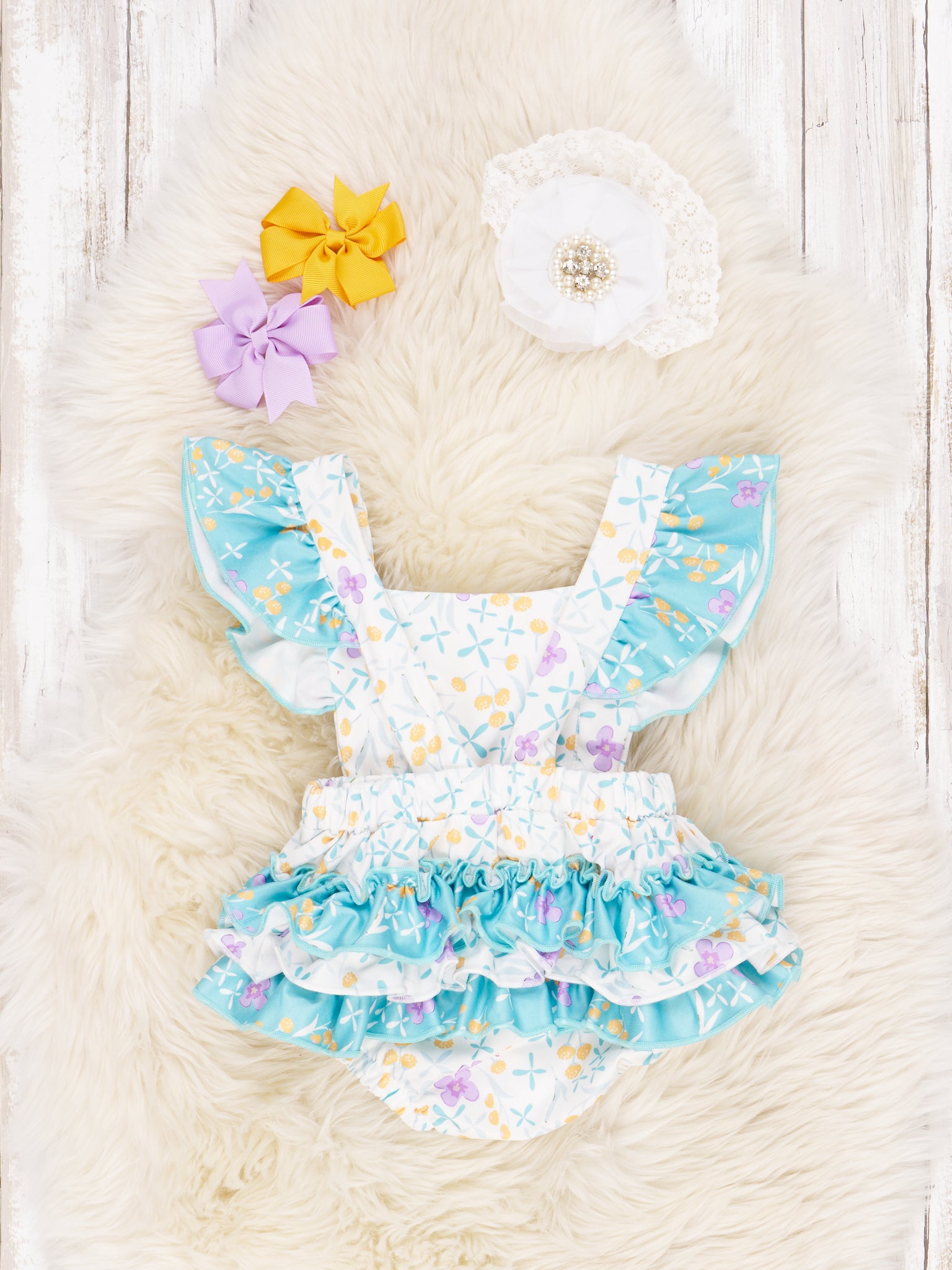 Lavender Floral Ruffle Romper - Marie Nicole Clothing