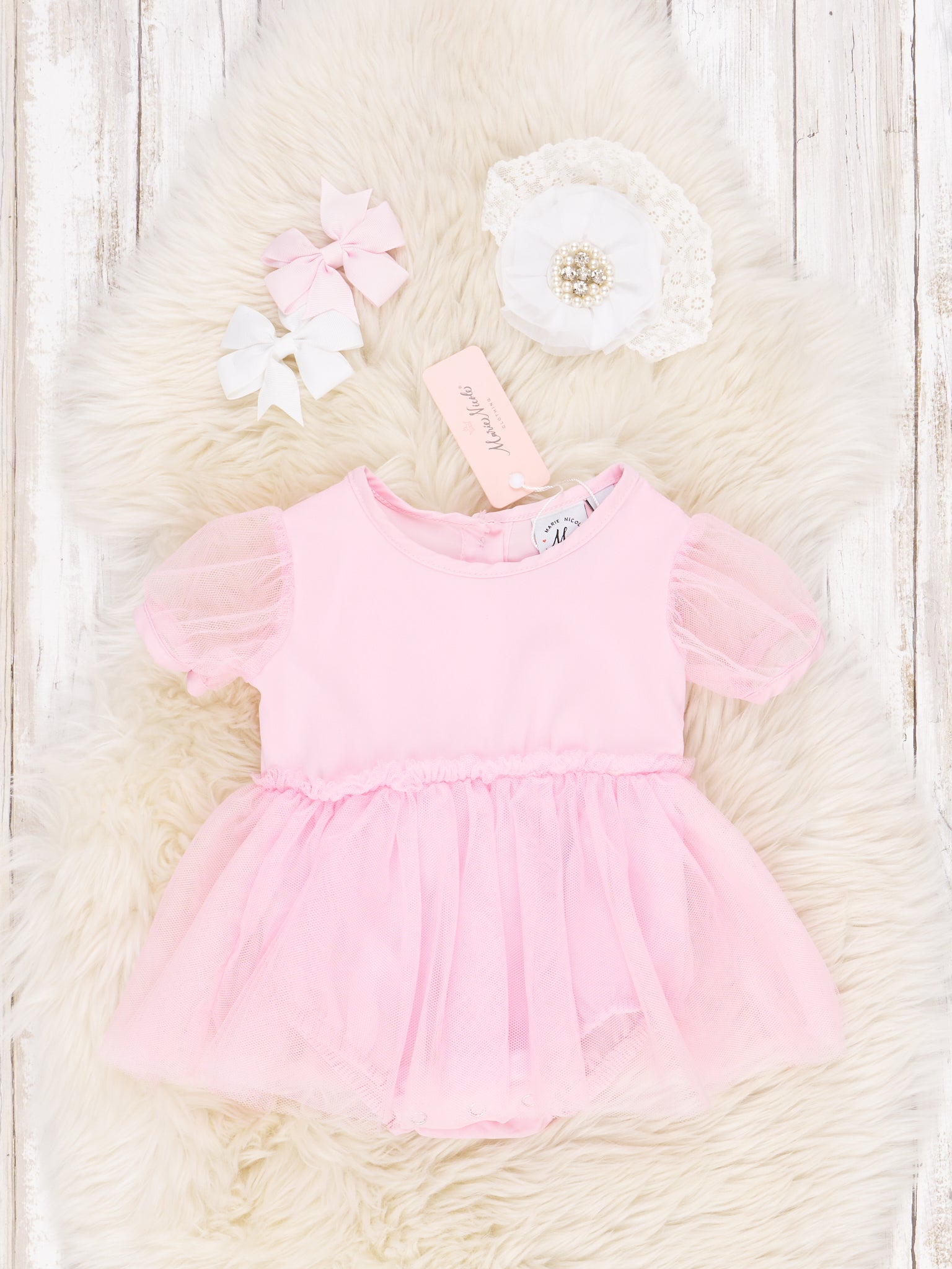 Pink Tulle Bow Romper - Marie Nicole Clothing
