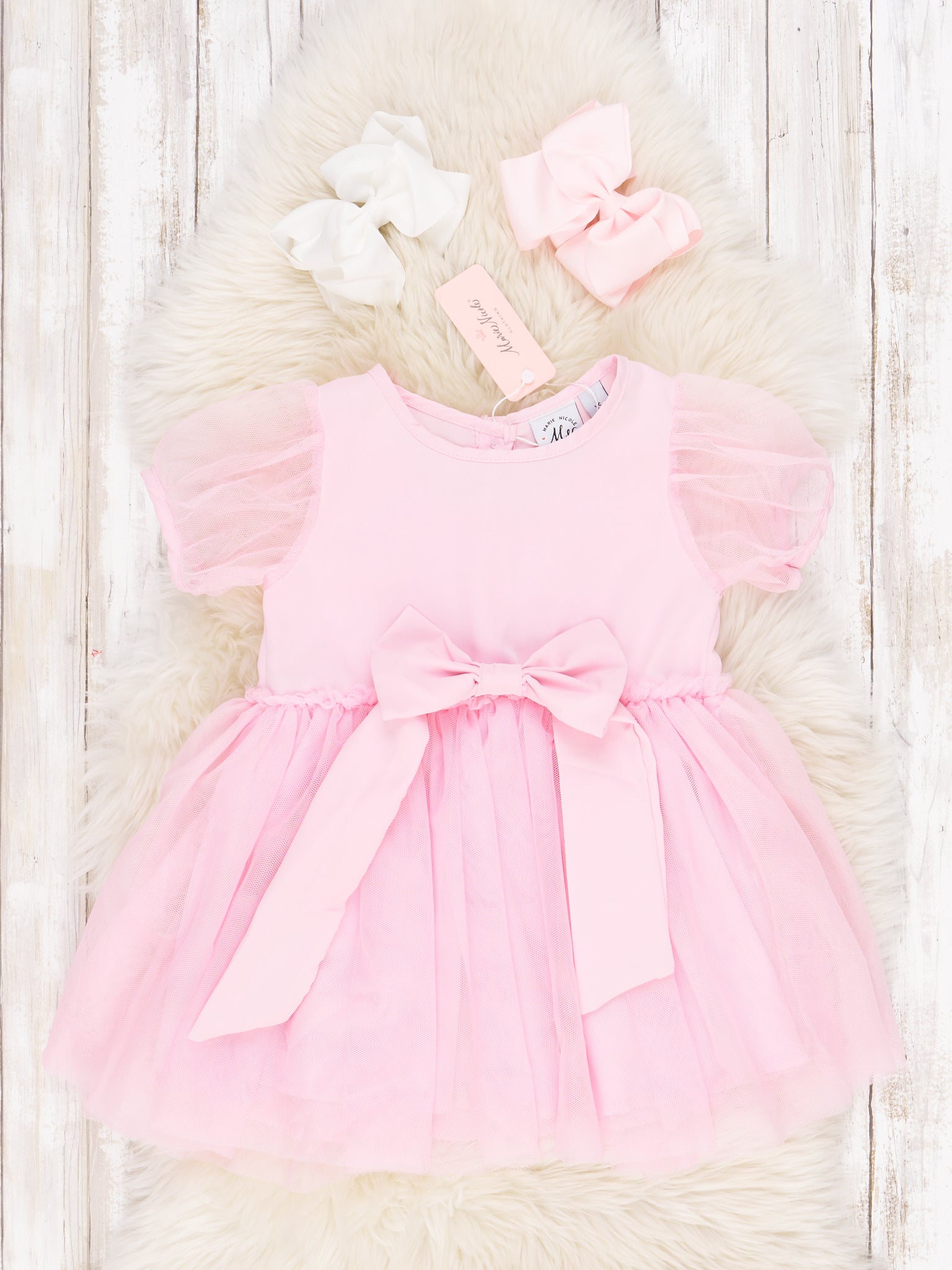 Pink Tulle Bow Dress - Marie Nicole Clothing