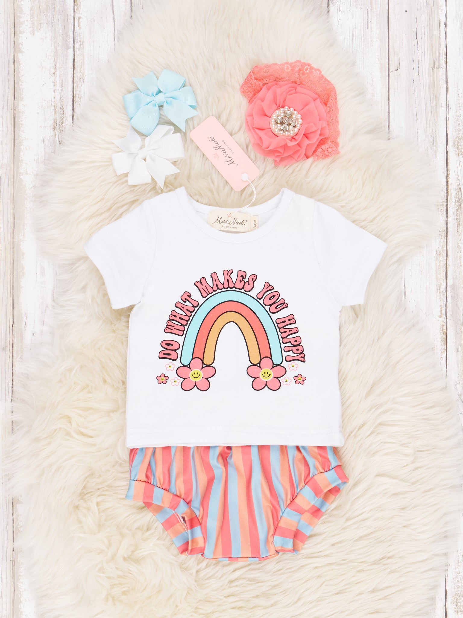 "Makes You Happy" Rainbow Bloomers Outfit - Marie Nicole Clothing