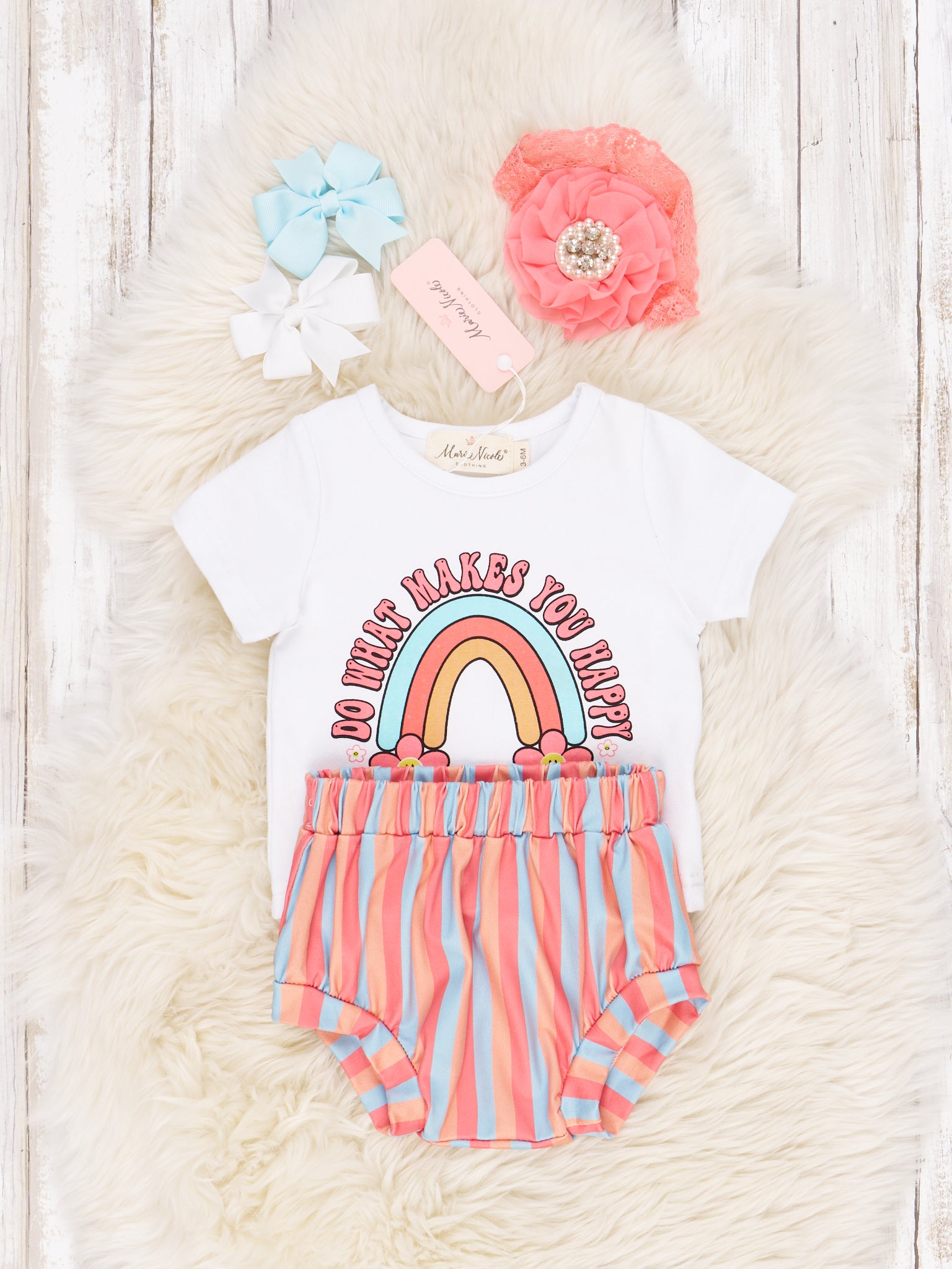 "Makes You Happy" Rainbow Bloomers Outfit - Marie Nicole Clothing