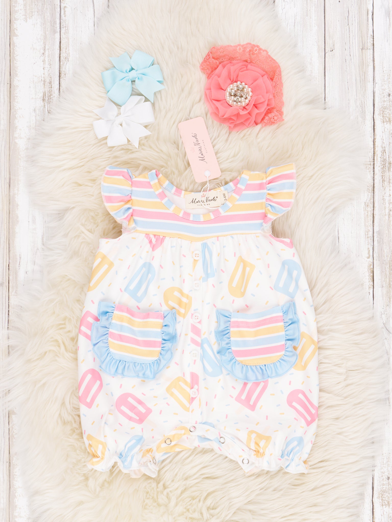 Striped Popsicle Ruffle Romper - Marie Nicole Clothing