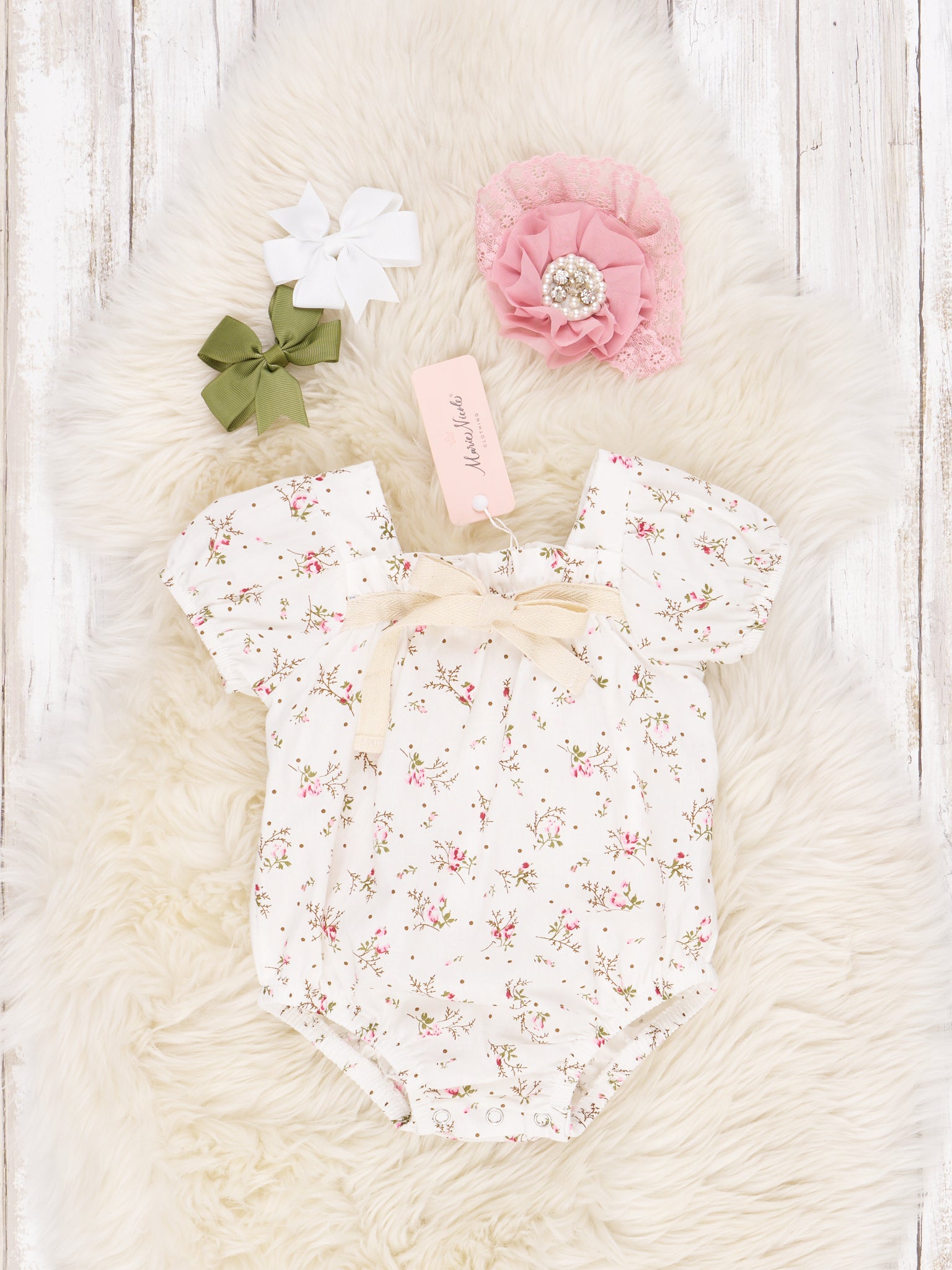 Ivory Floral Ruffle Romper - Marie Nicole Clothing