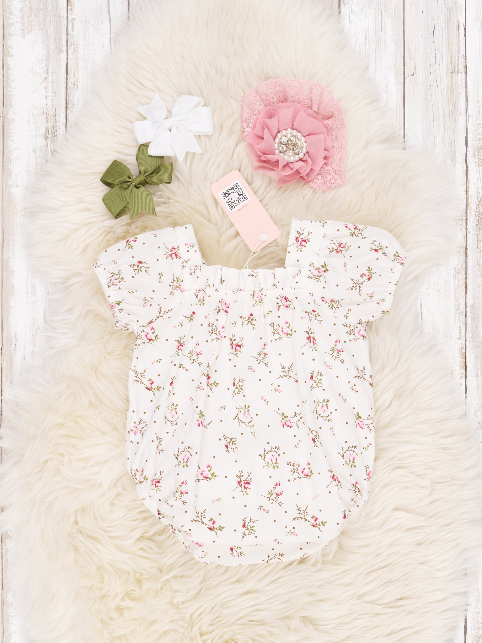 Ivory Floral Ruffle Romper - Marie Nicole Clothing