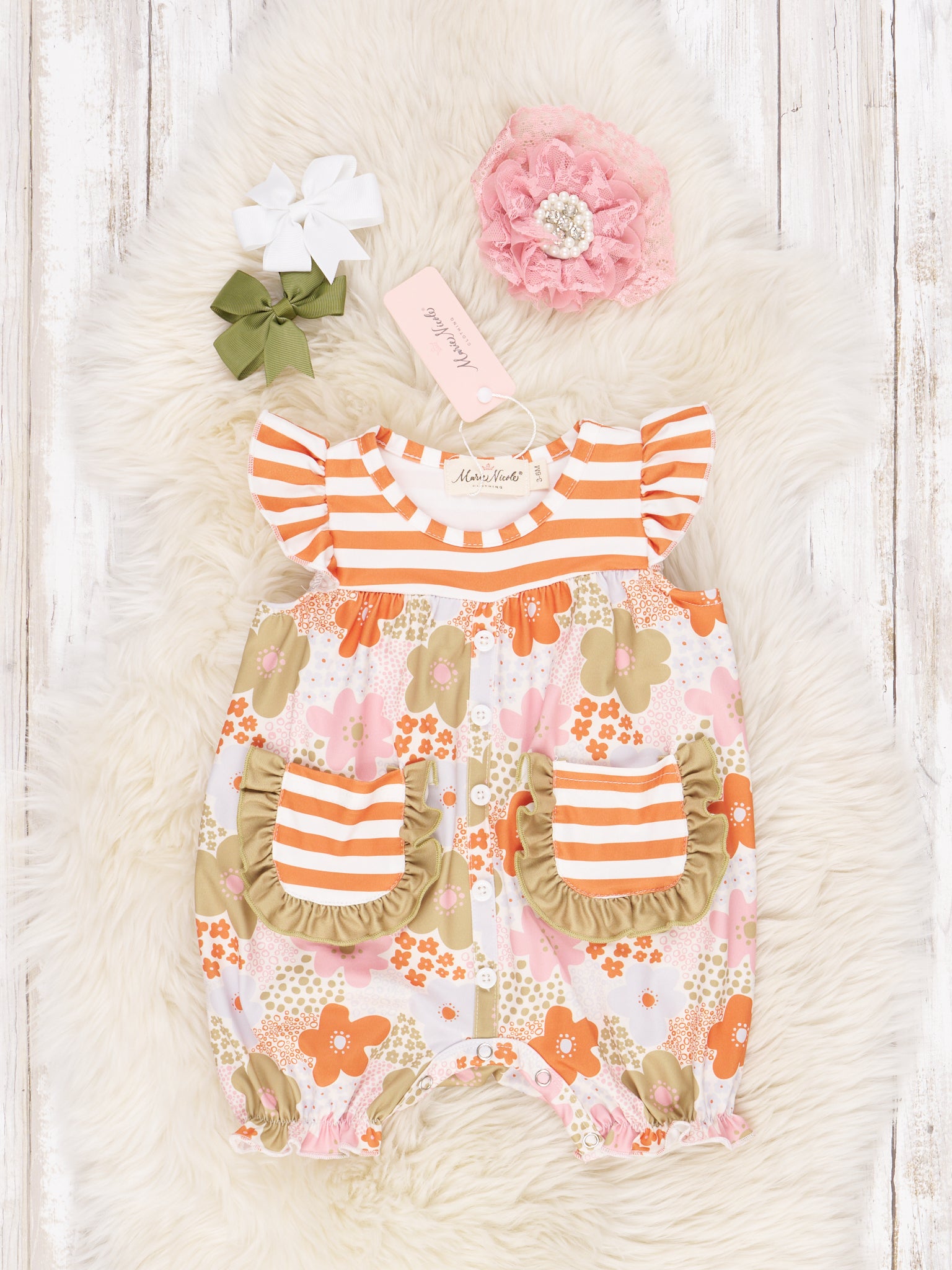 Green Floral Ruffle Romper - Marie Nicole Clothing