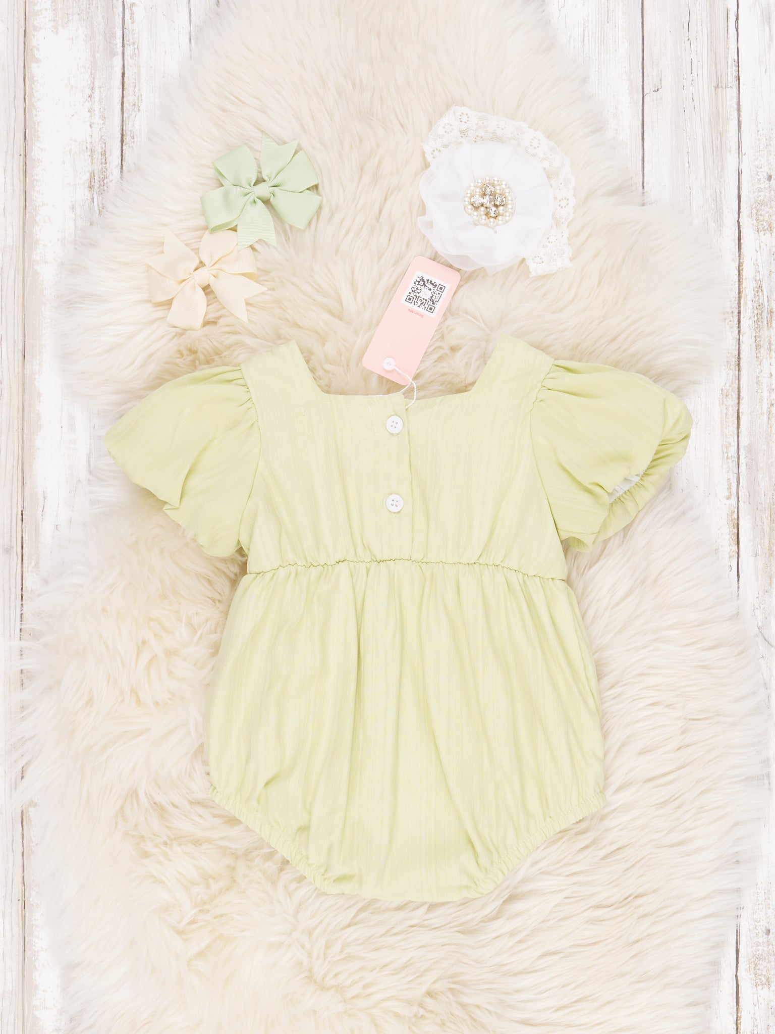 Pastel Green Ruffle Bow Romper - Marie Nicole Clothing
