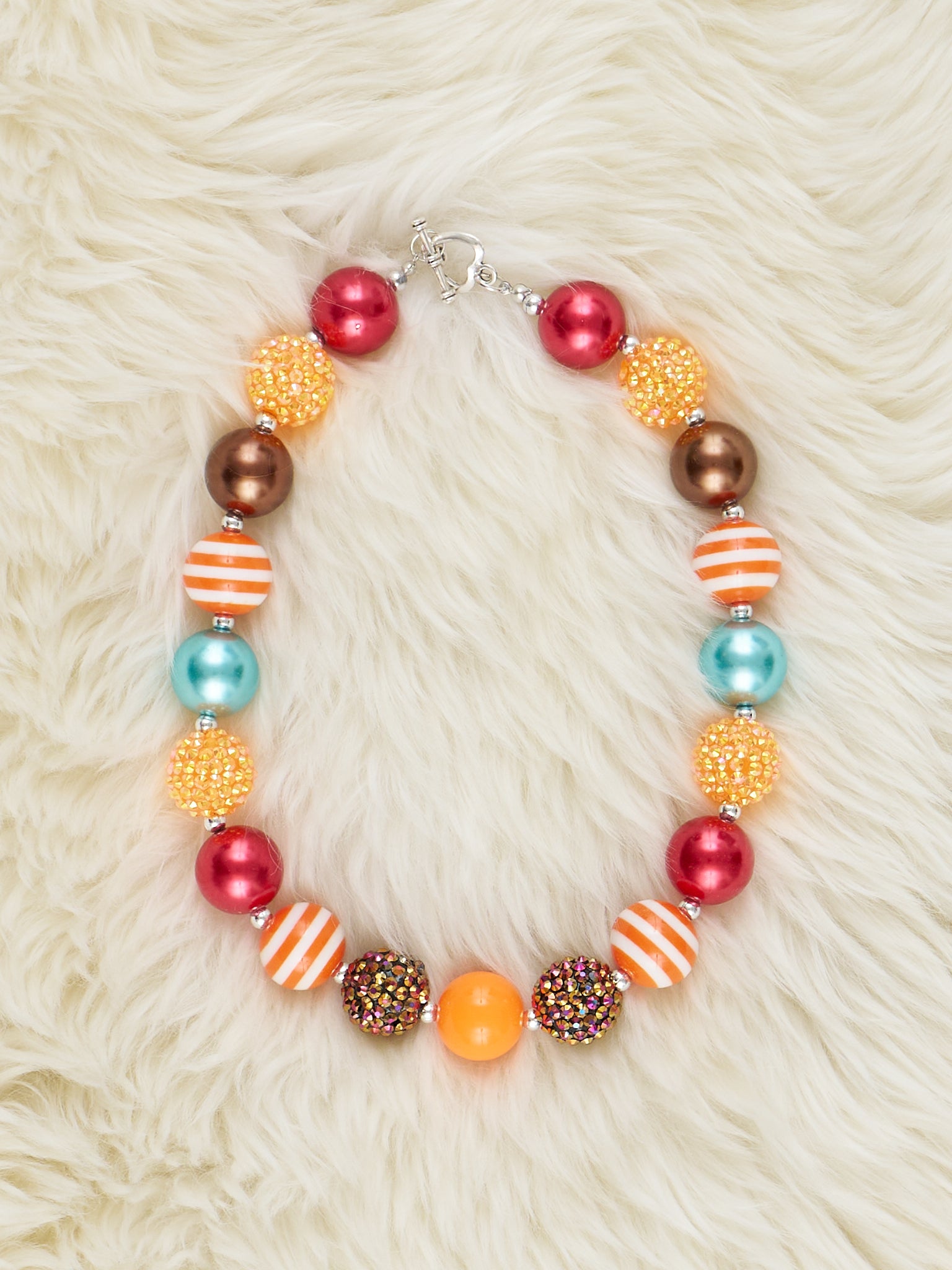 Orange Stripe & Sparkle Bubblegum Necklace - Marie Nicole Clothing