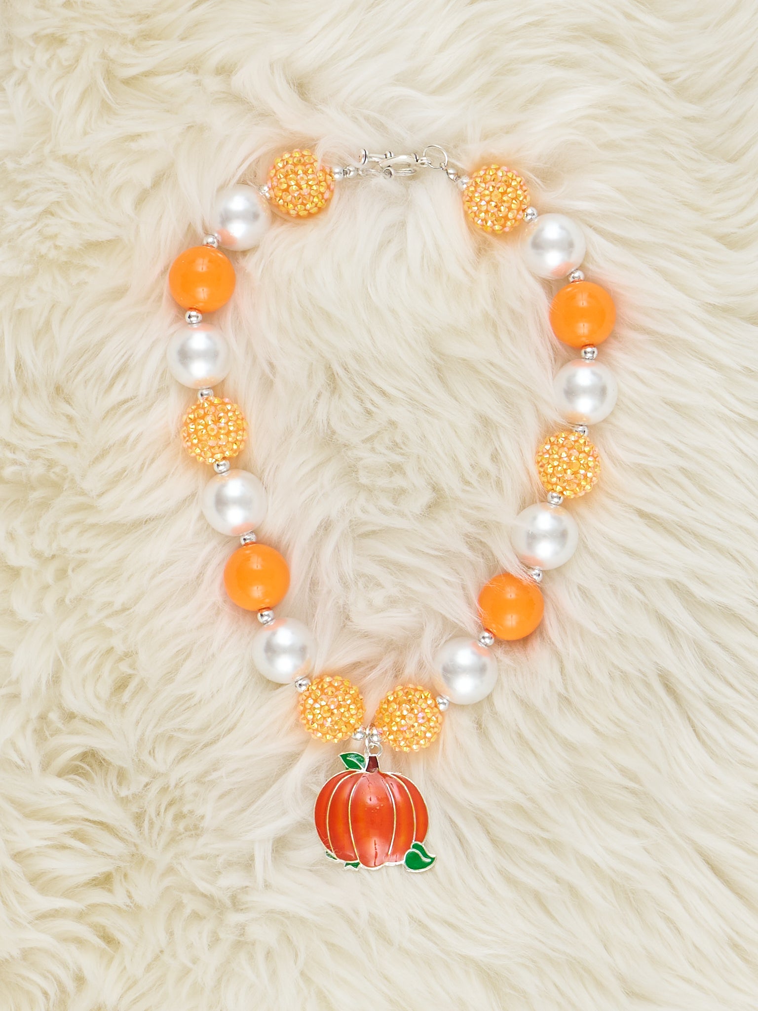 Orange & Pearl Pumpkin Bubblegum Necklace - Marie Nicole Clothing