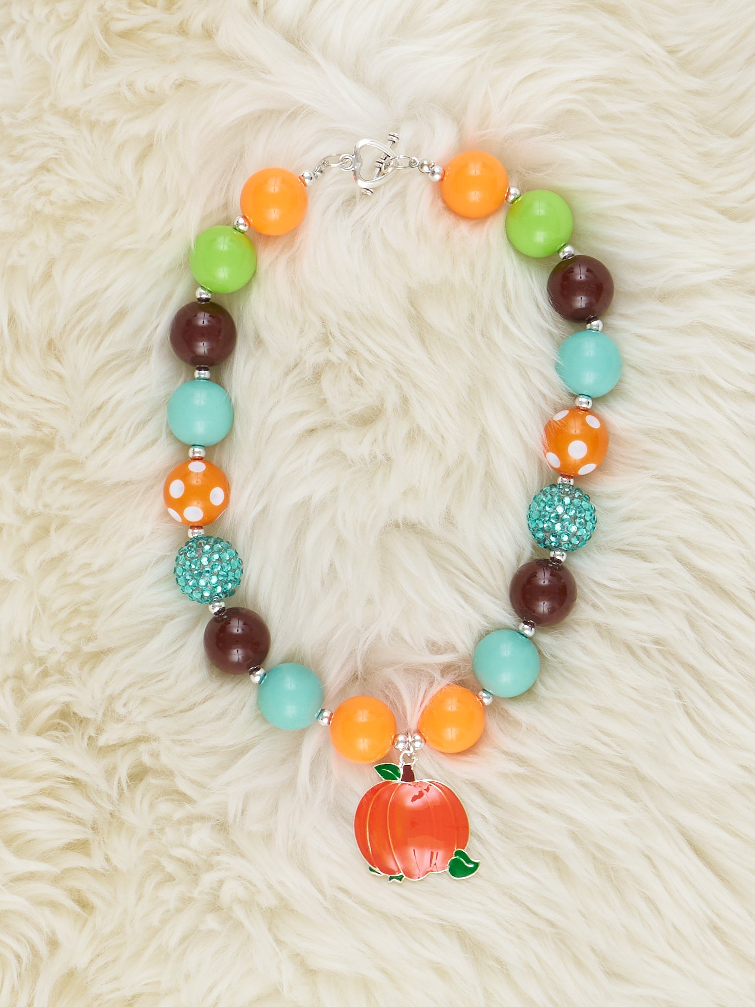 Orange & Teal Sparkle Pumpkin Bubblegum Necklace - Marie Nicole Clothing