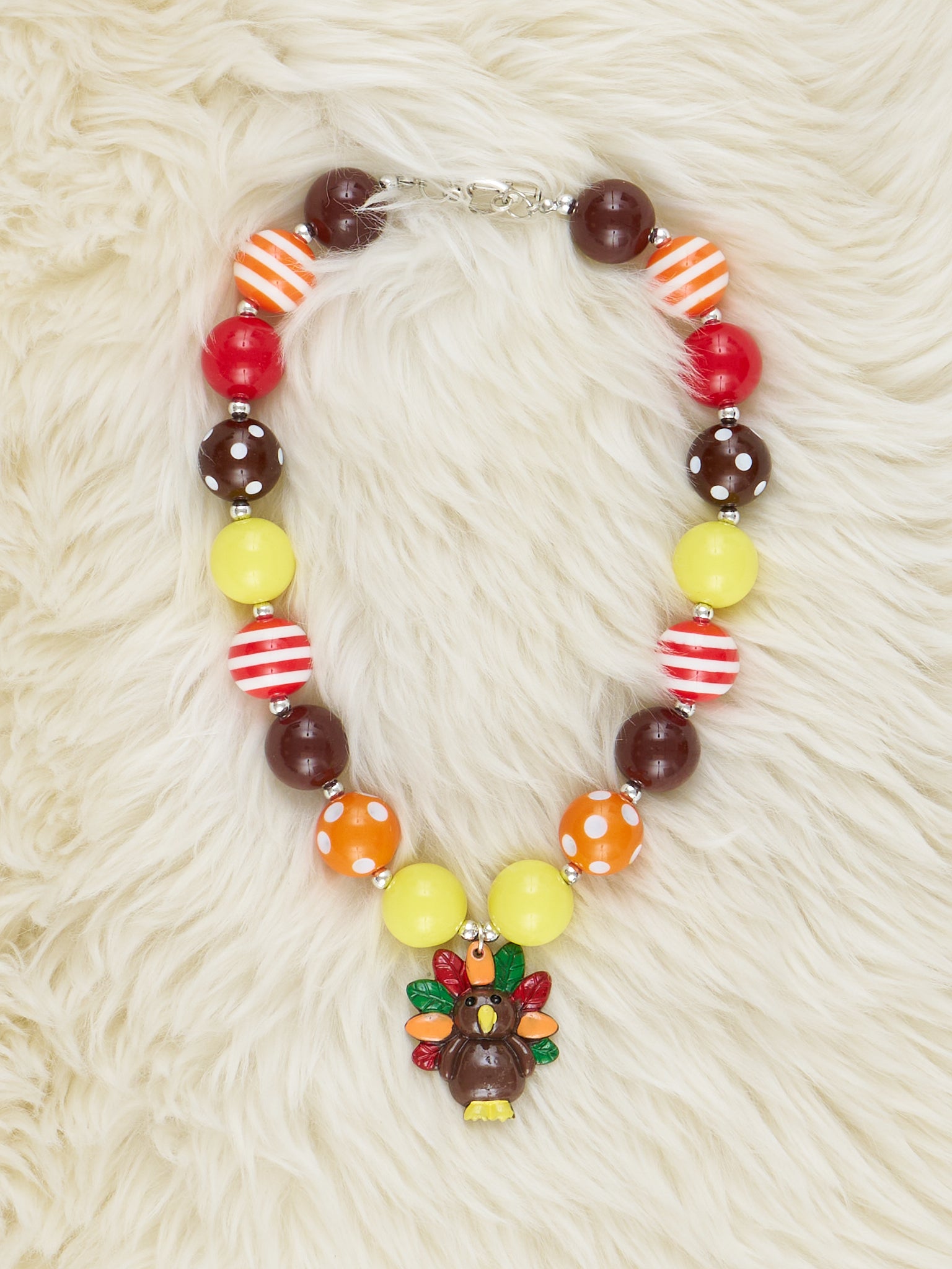 Red & Orange Stripe Turkey Bubblegum Necklace - Marie Nicole Clothing