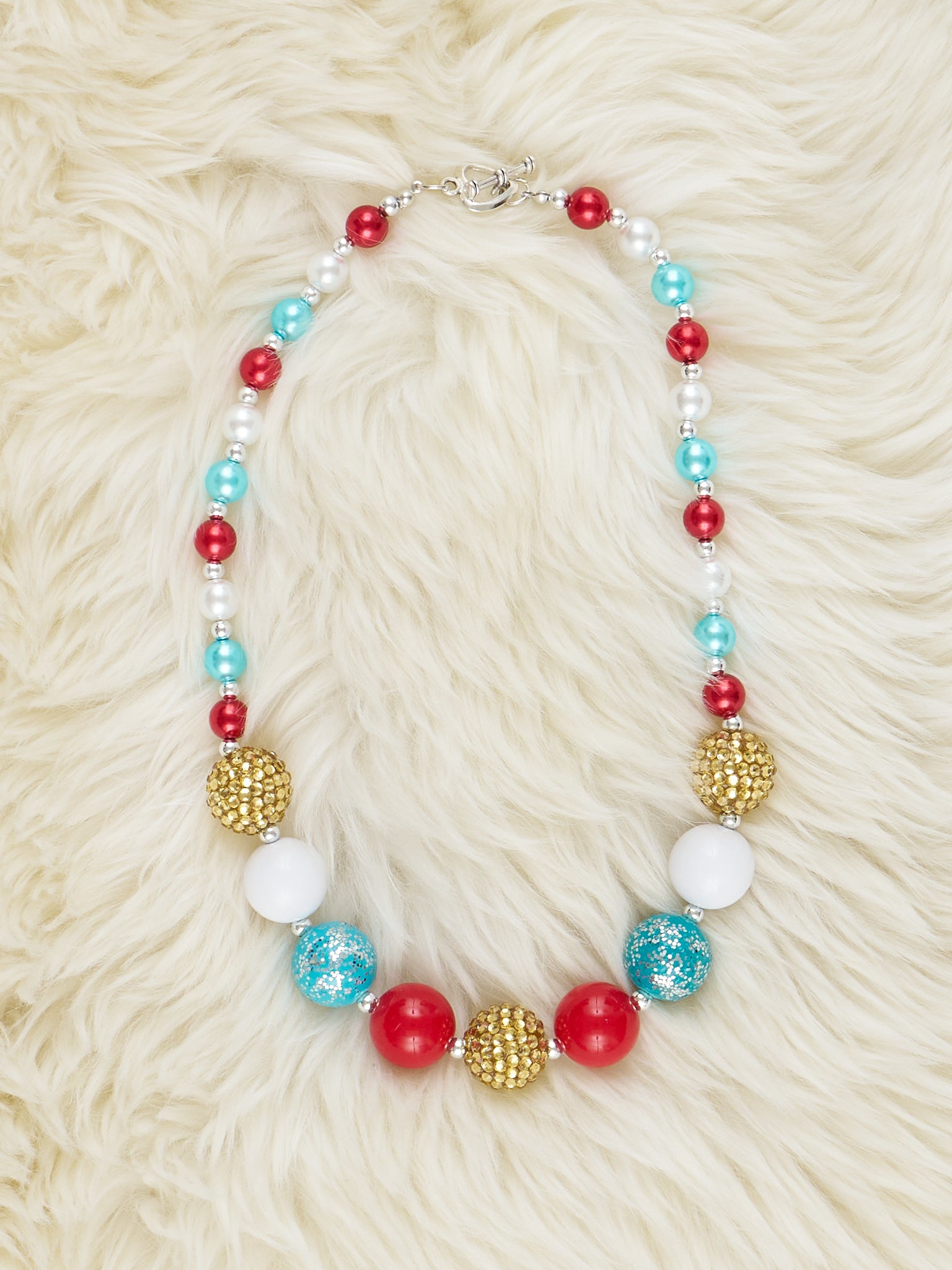 Red & Blue Sparkle Bubblegum Necklace - Marie Nicole Clothing
