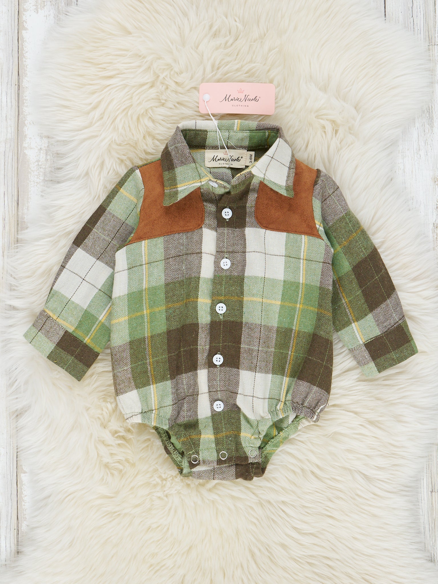Autumn Patches Plaid Button Up Romper - Marie Nicole Clothing