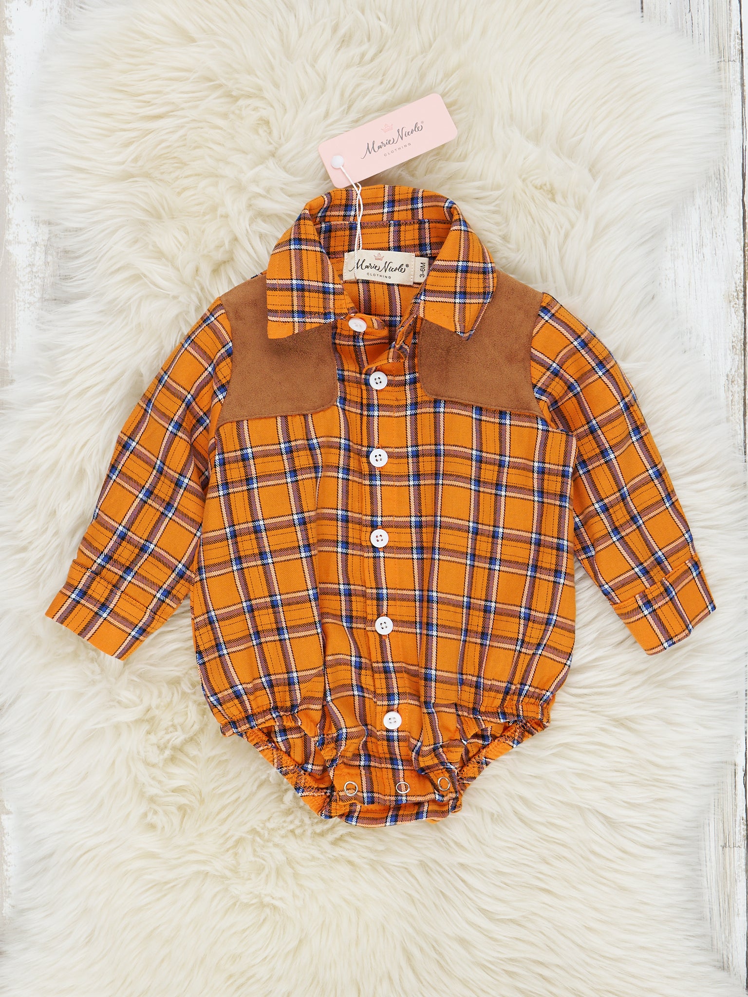 Autumn Patches Plaid Button Up Romper - Marie Nicole Clothing