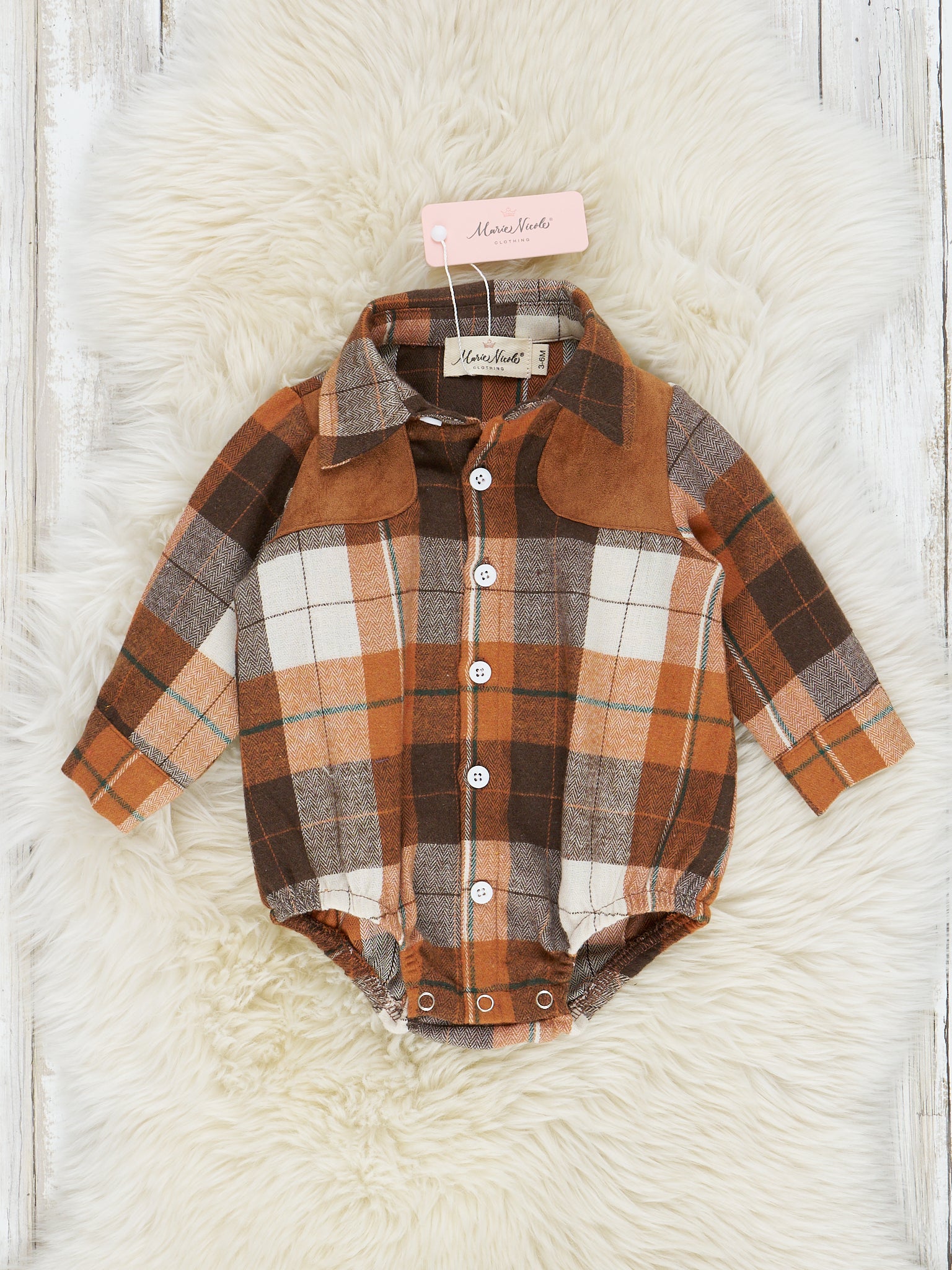Autumn Patches Plaid Button Up Romper - Marie Nicole Clothing