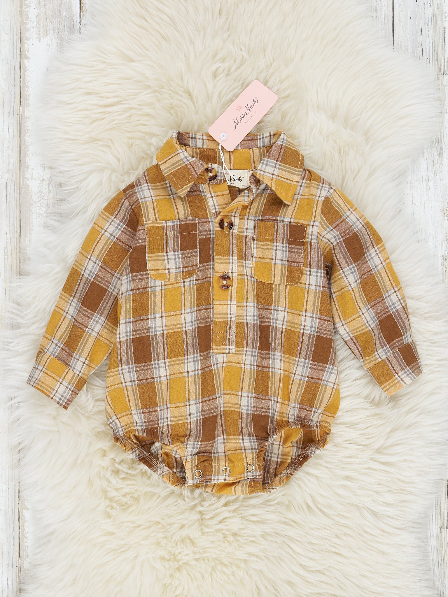 Autumn Plaid Button Up Romper - Marie Nicole Clothing
