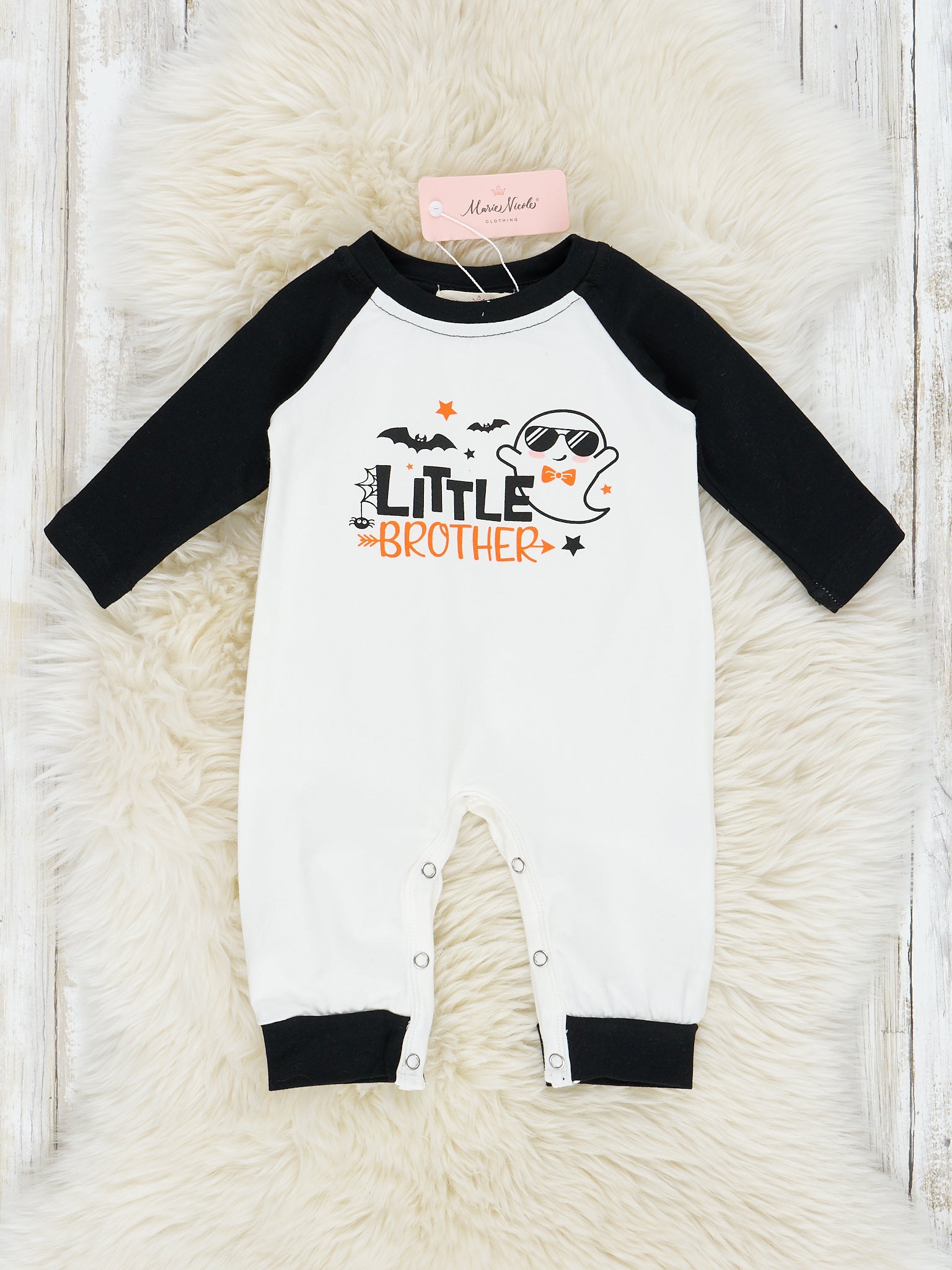 "Little Brother" Ghost Raglan Romper - Marie Nicole Clothing