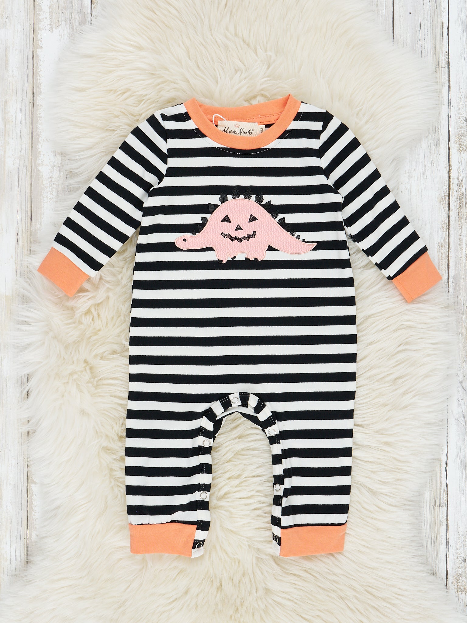 Orange Dino Jack - O - Lantern Ghost Raglan Romper - Marie Nicole Clothing
