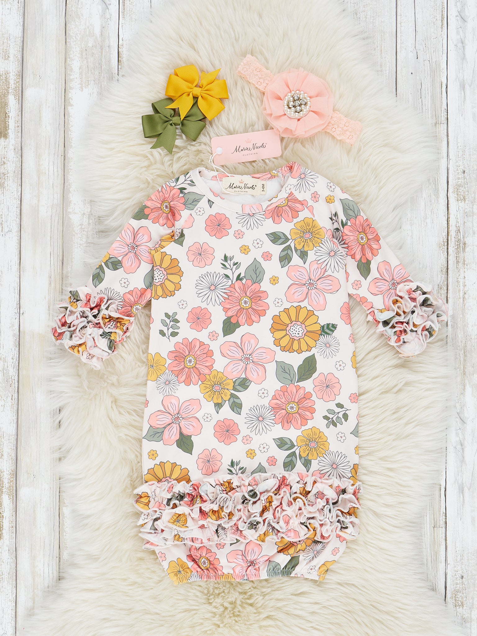 Pink Marigold Dreams Ruffle Sleep Gown - Marie Nicole Clothing