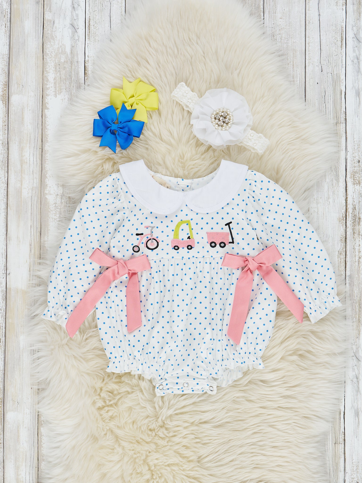 Pink & Blue Dot Classic Toys Romper - Marie Nicole Clothing