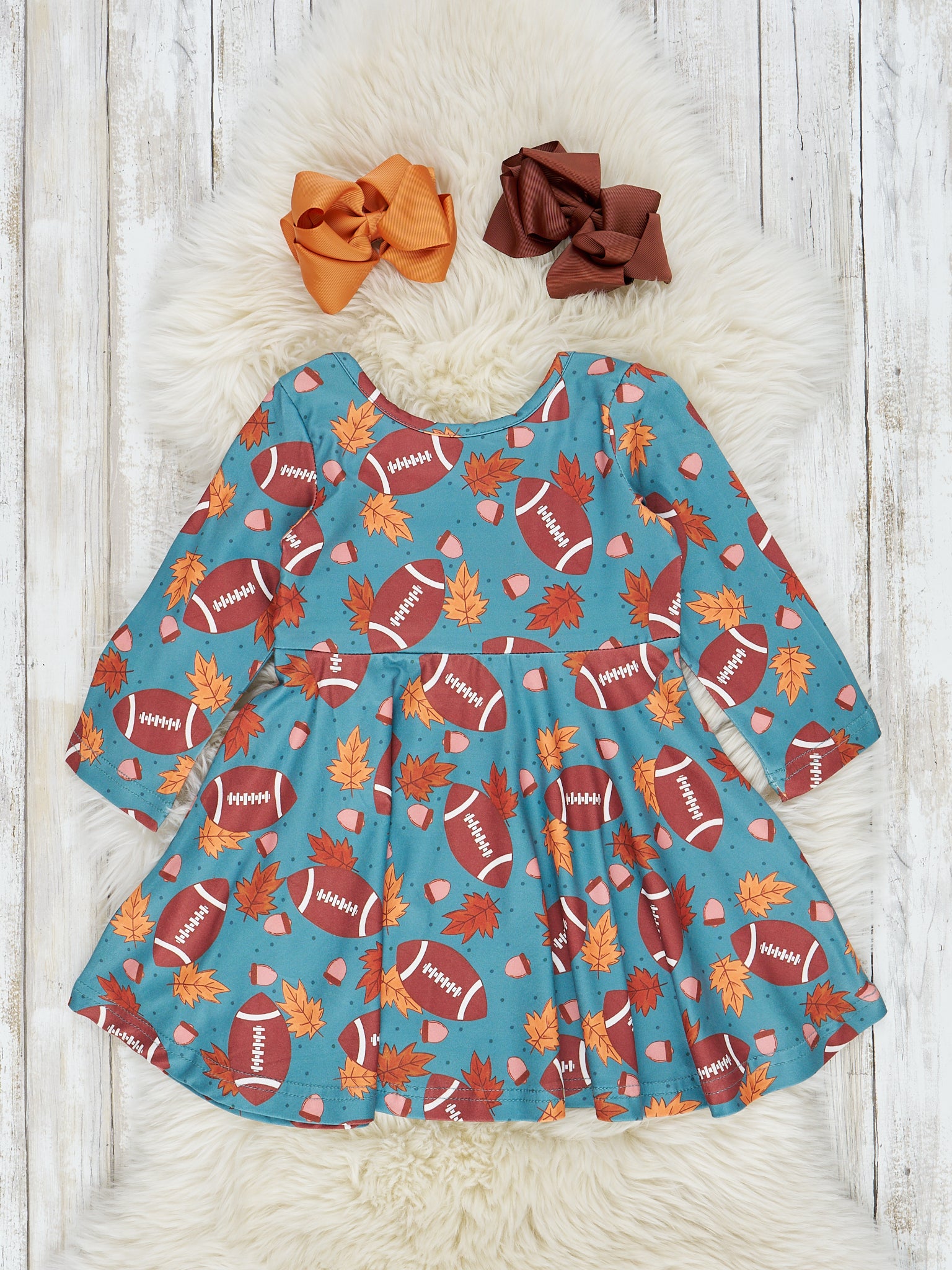 Teal Fall & Football Swing Dress - Marie Nicole Clothing