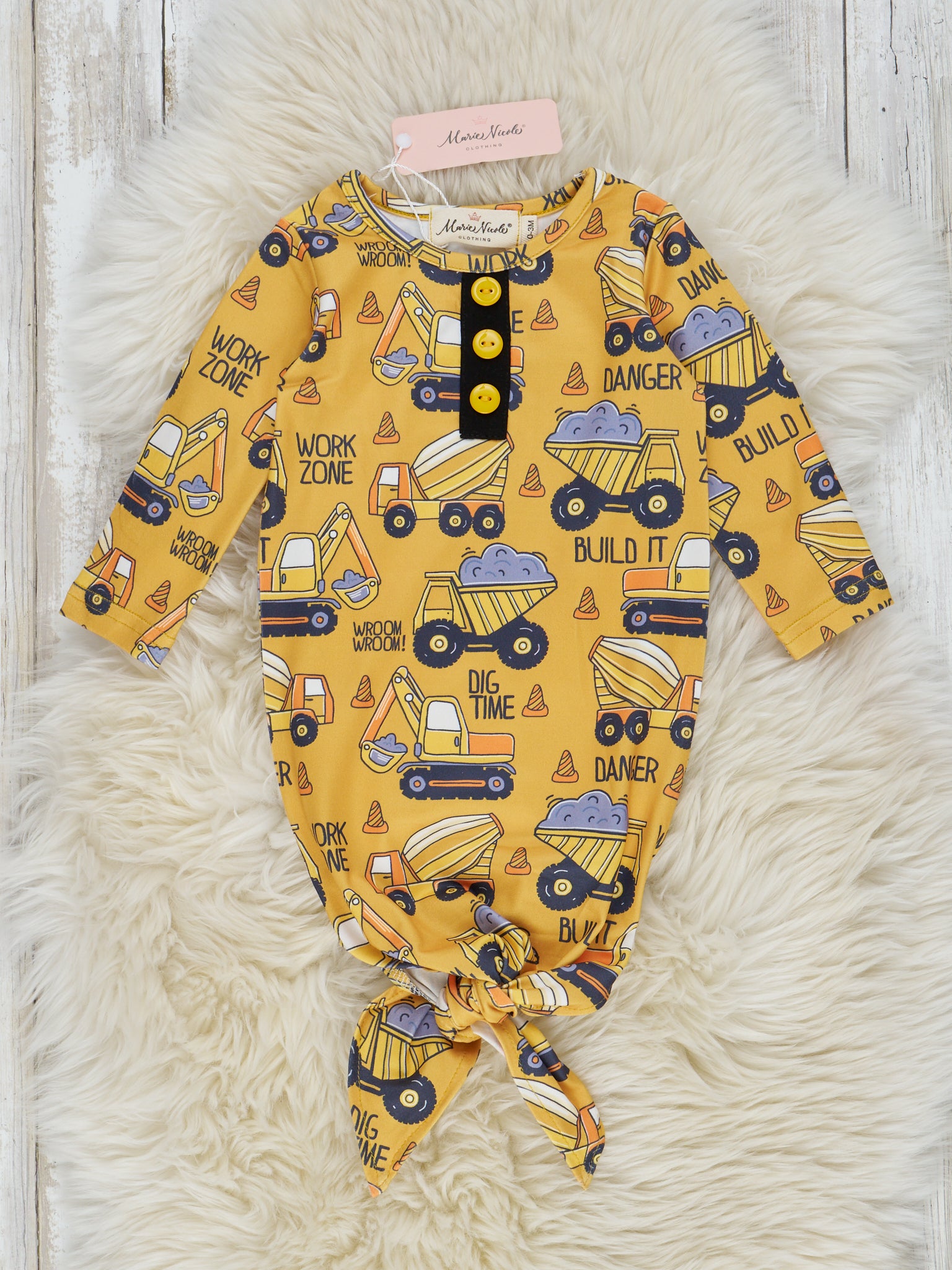 Yellow & Black Dump Truck Knot Gown - Marie Nicole Clothing