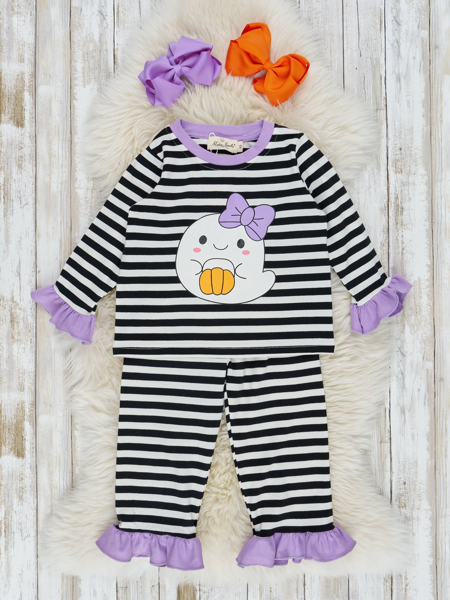Striped Spooky Friends Ruffle Pajamas - Marie Nicole Clothing
