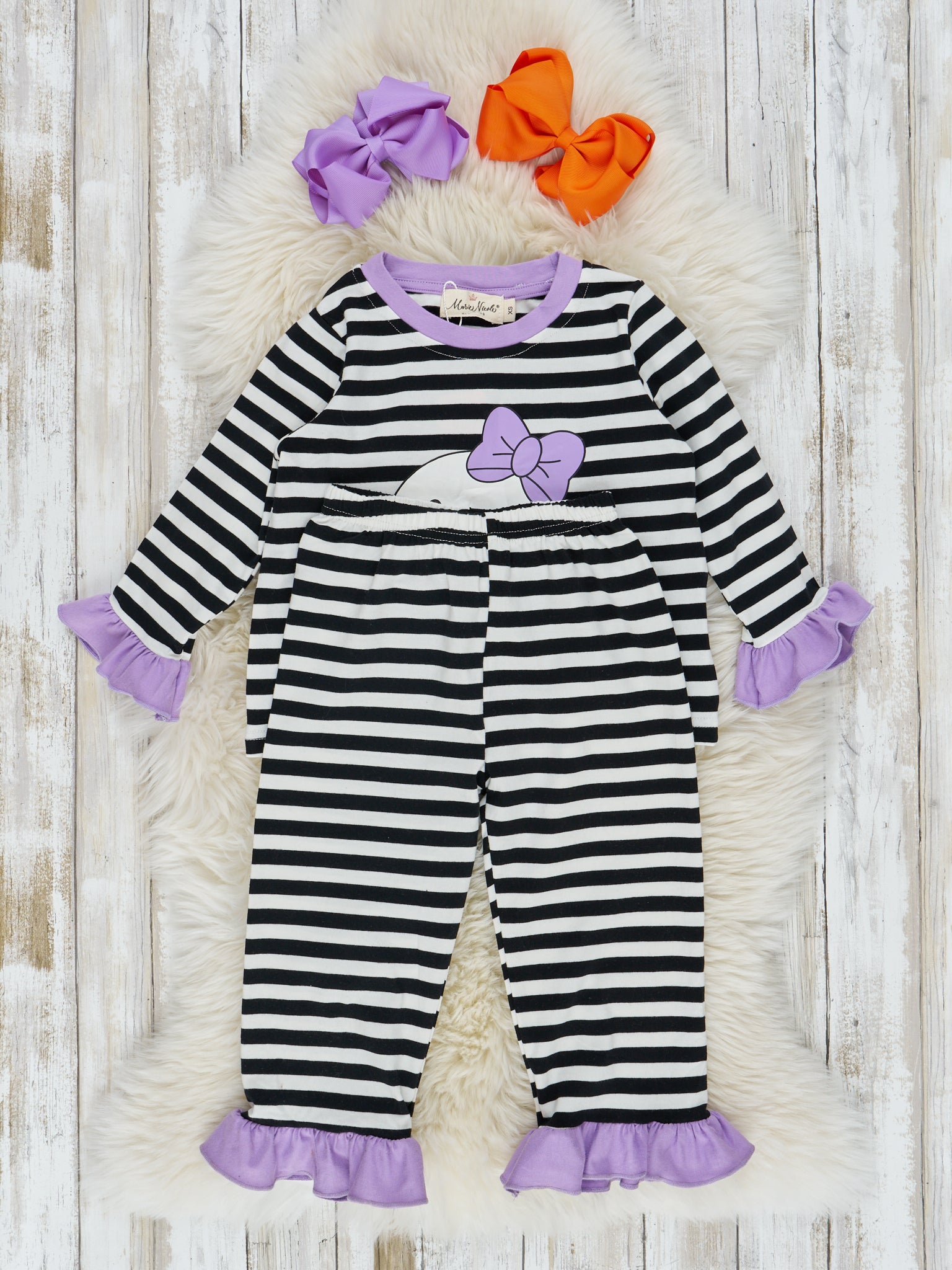 Striped Spooky Friends Ruffle Pajamas - Marie Nicole Clothing