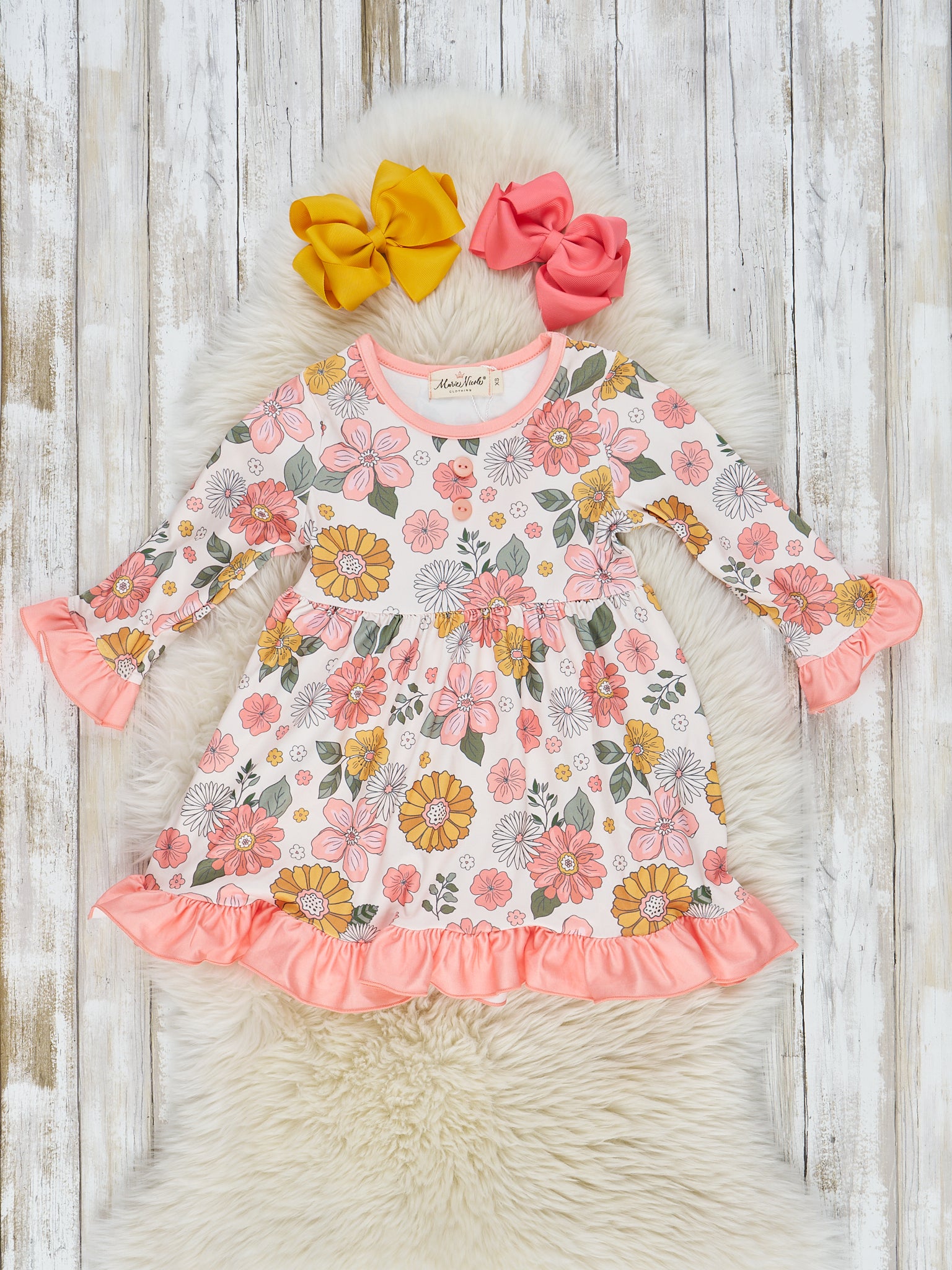 Pink Marigold Dreams Ruffle Dress - Marie Nicole Clothing