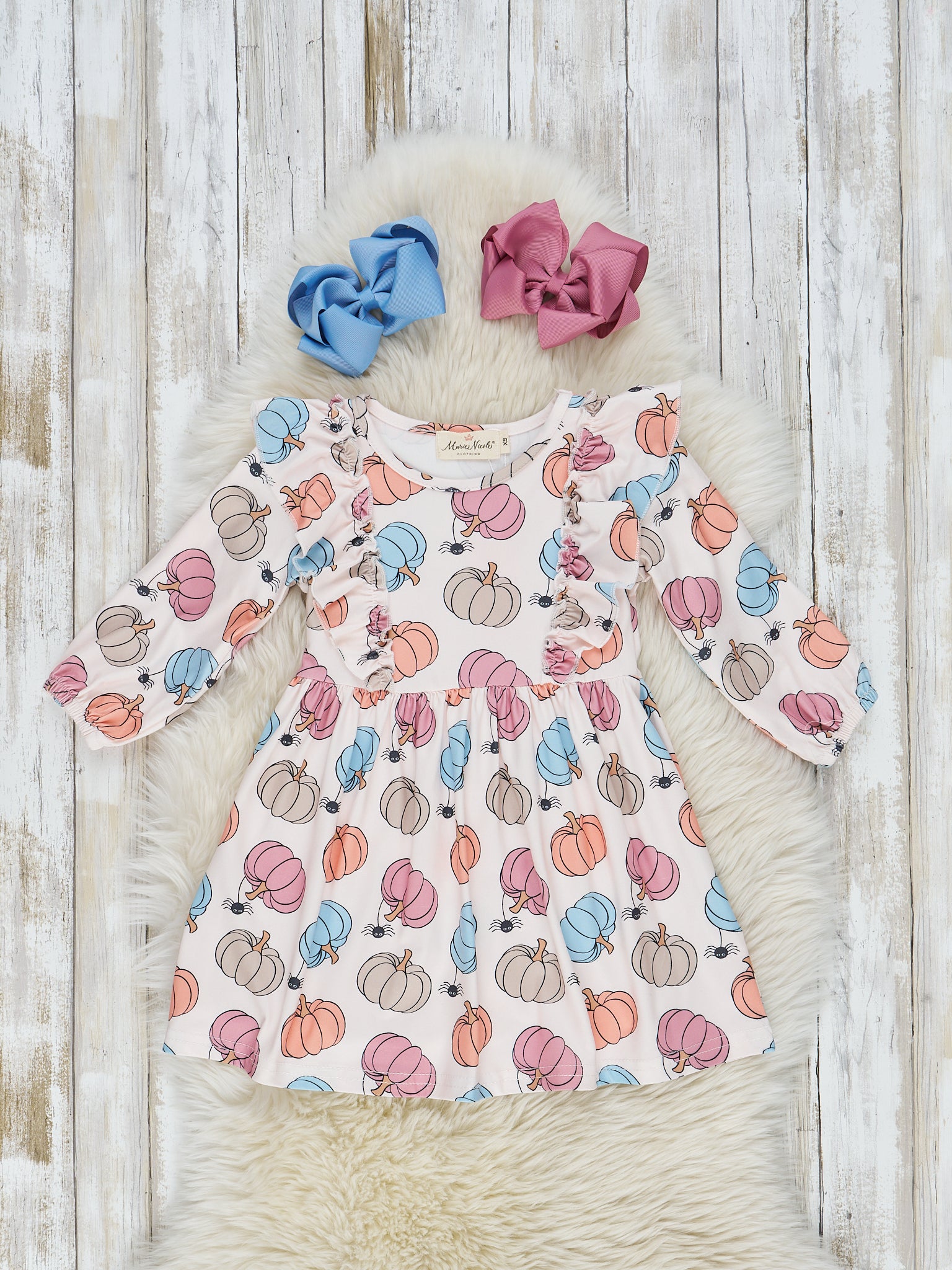 Pastel Pumpkins Ruffle Front Dress - Marie Nicole Clothing