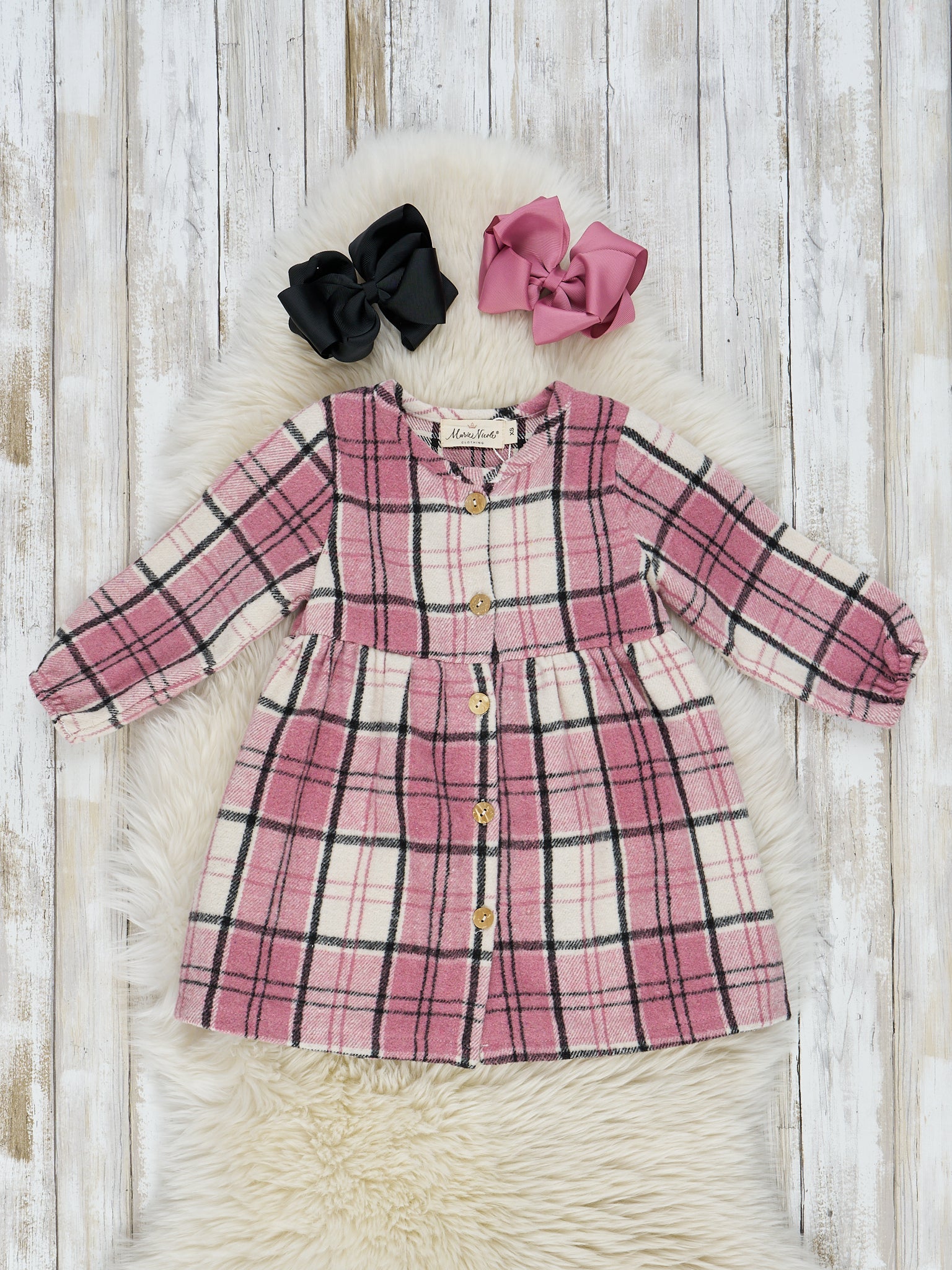 Mauve & Cream Button - Front Plaid Dress - Marie Nicole Clothing