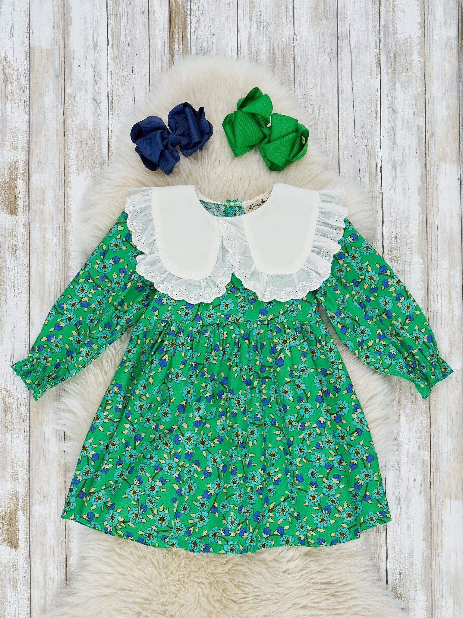 Kelly Green Ditsty Floral Puff Sleeve Dress - Marie Nicole Clothing