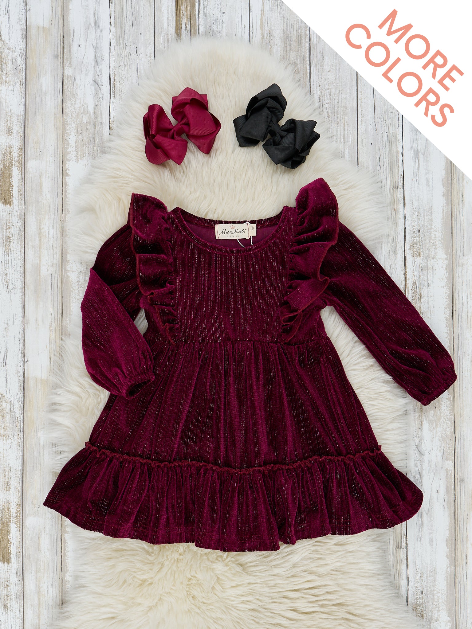 Velvet Ruffle Front Dress - Marie Nicole Clothing