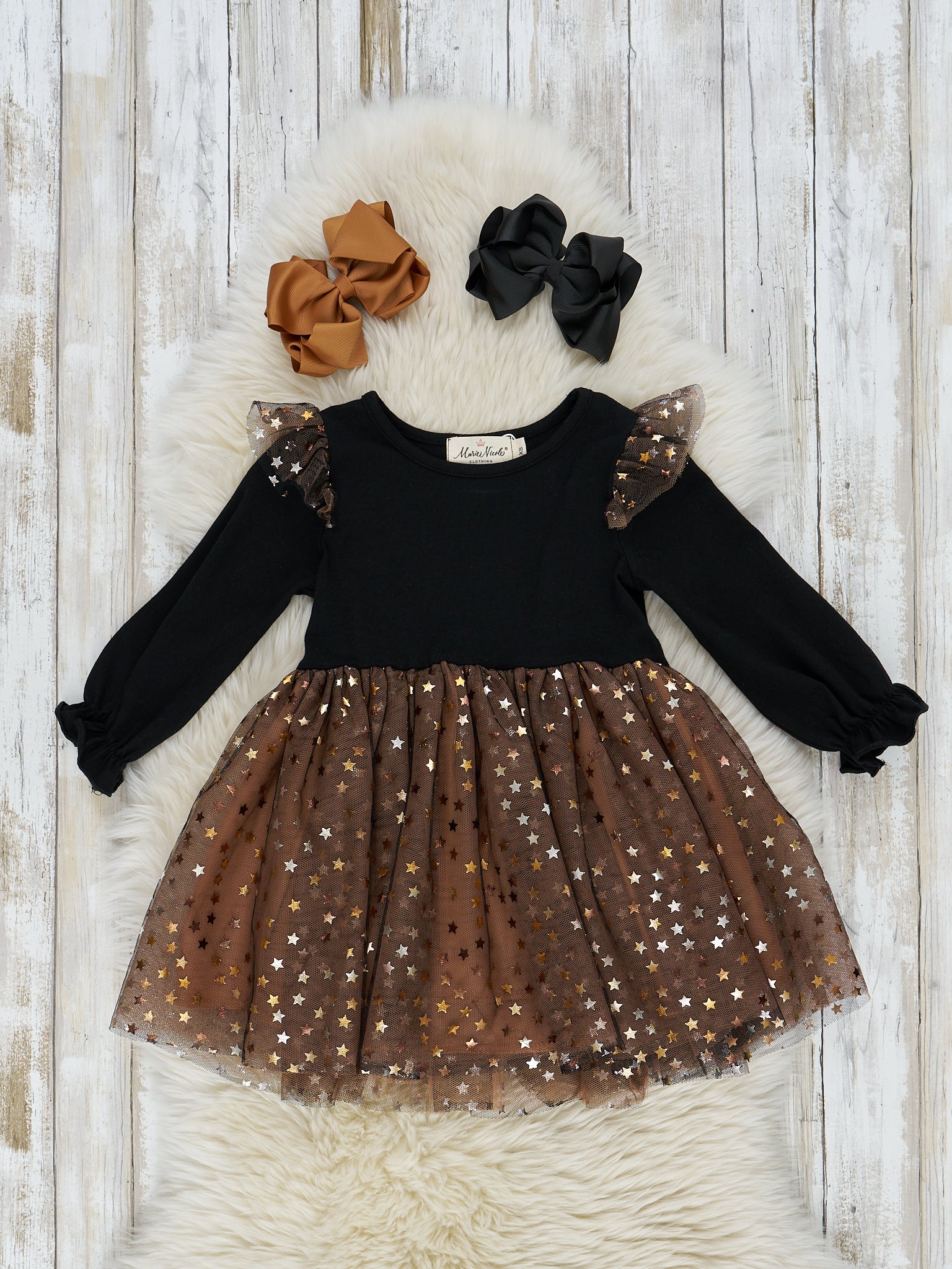 Black & Amber Sparkle Tulle Dress - Marie Nicole Clothing