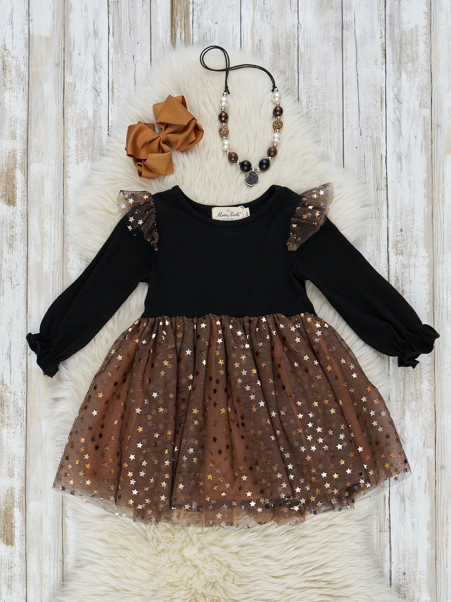 Black & Amber Sparkle Tulle Dress - Marie Nicole Clothing