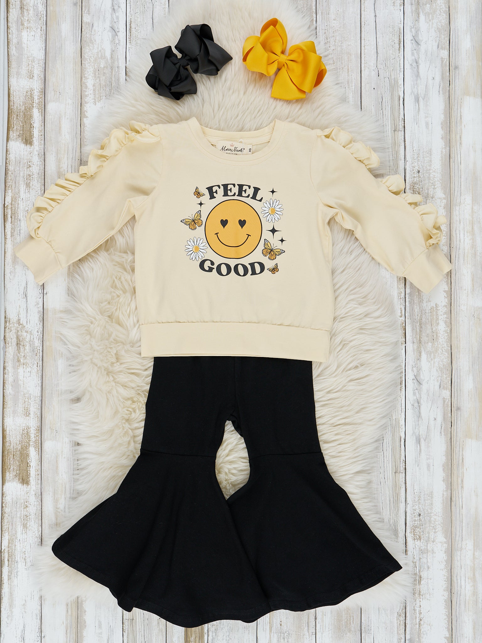 Yellow & Black "Feel Good" Bell Bottom Outfit - Marie Nicole Clothing