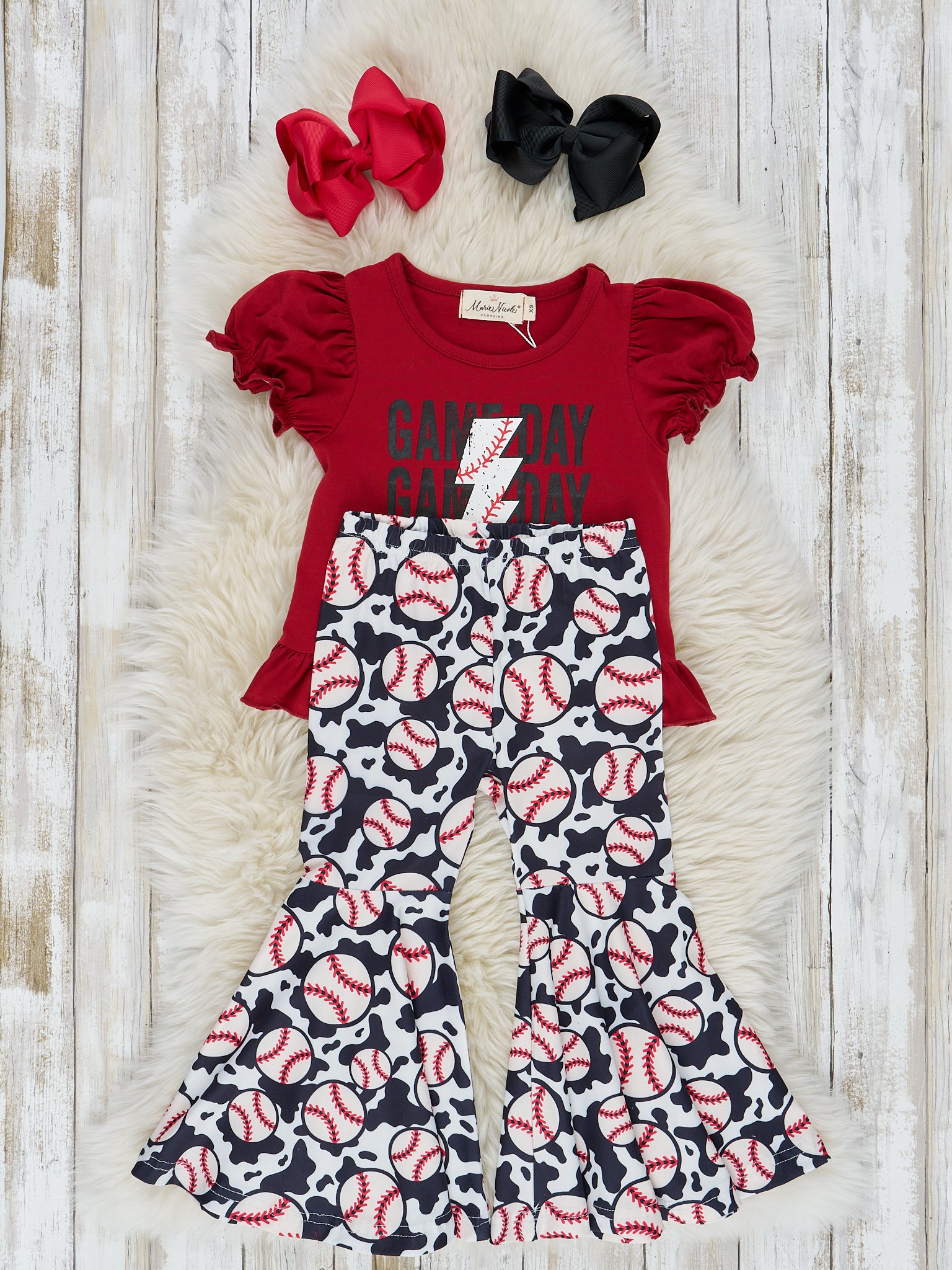 Red & Black Game Day Ruffle Bell Outfit - Marie Nicole Clothing