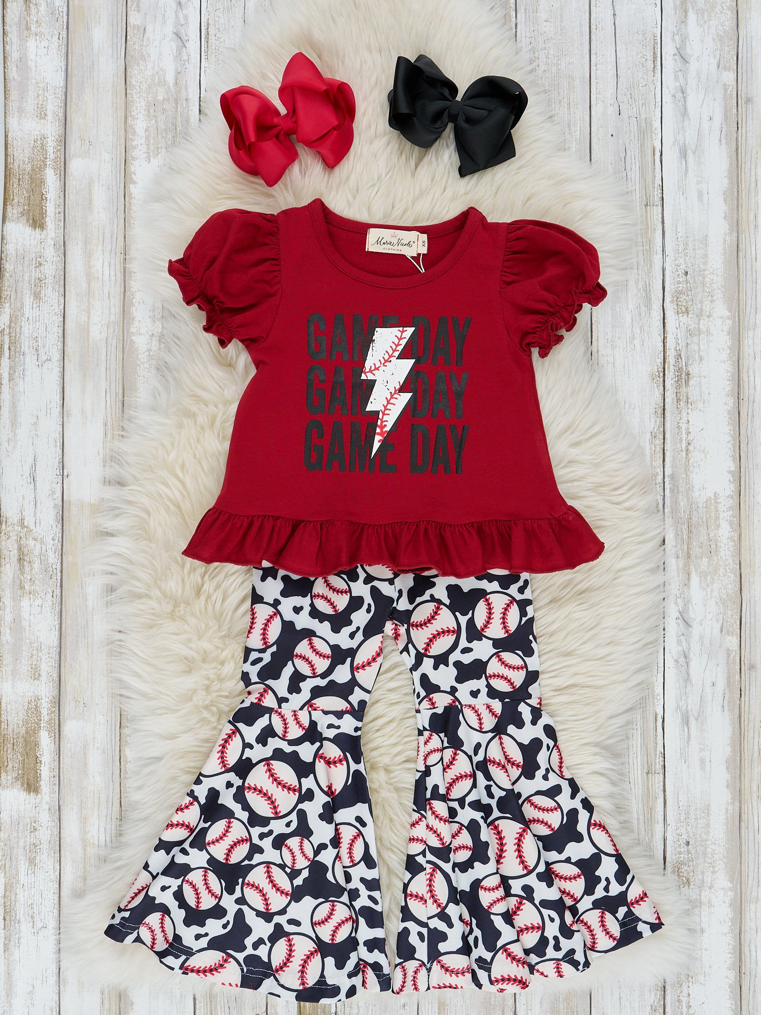 Red & Black Game Day Ruffle Bell Outfit - Marie Nicole Clothing
