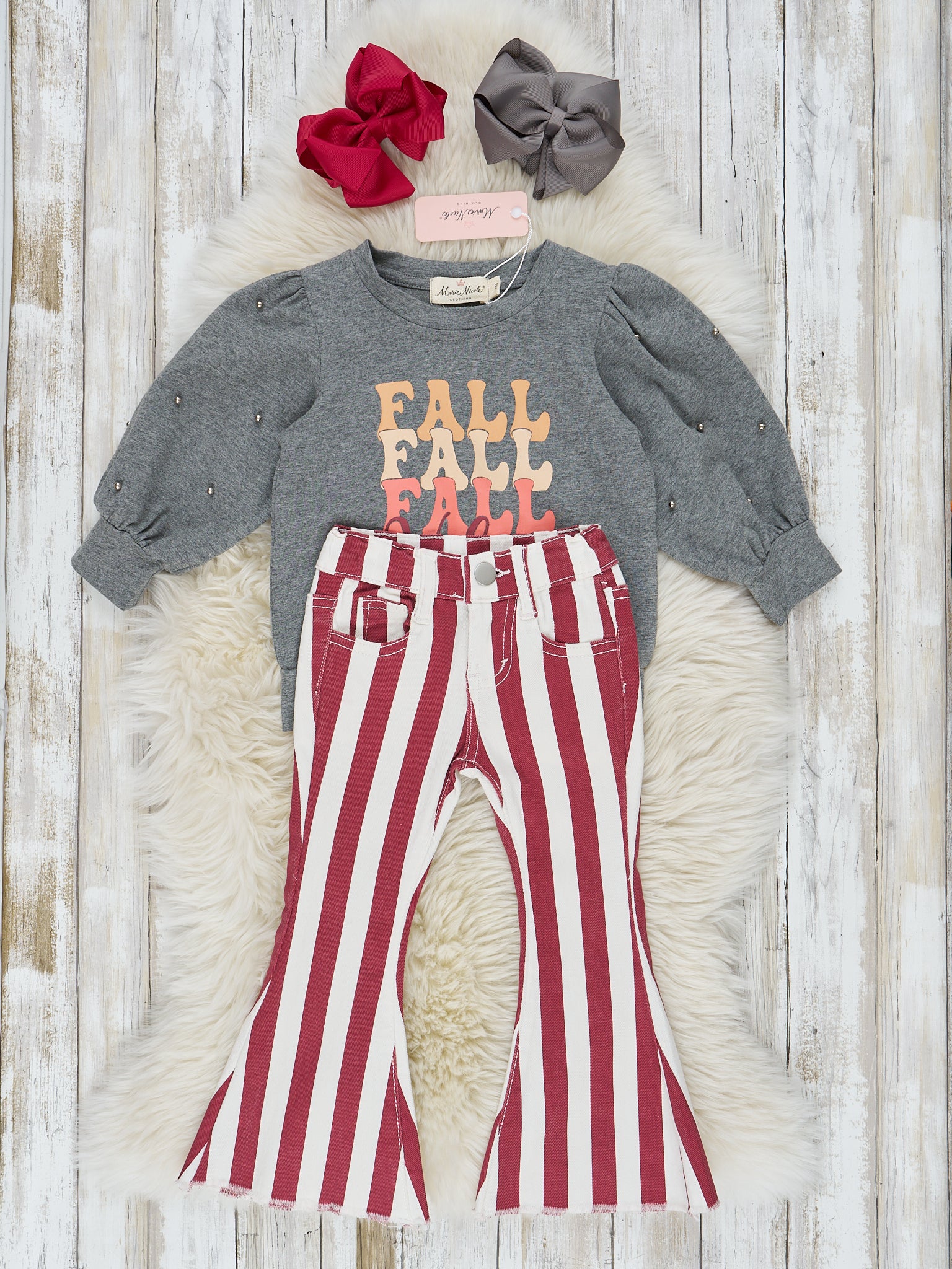Maroon & White Fall Love Bell Bottom Outfit - Marie Nicole Clothing
